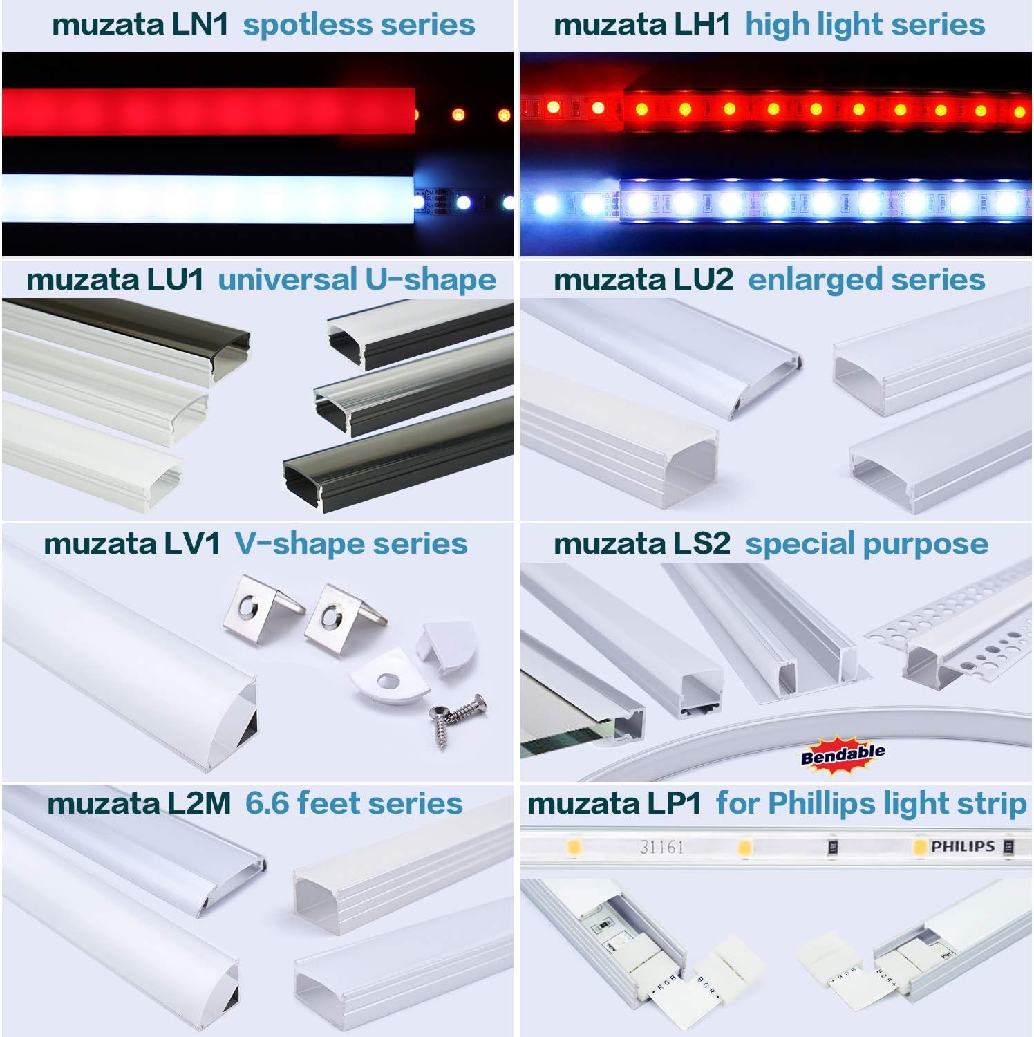 Muzata 10Pack 6.6FT/2M V-Shape LED Channel System with Crystal Smoky Transparent Clear Cover Lens Frosted, Black Aluminum Extrusion Profile Housing Tape Lights V1SW BB 2M,LV1 LW1 L2M