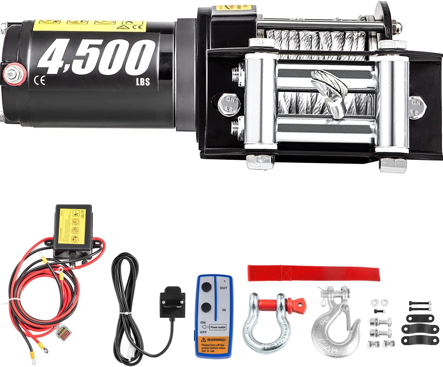 VEVOR Electric Winch 4500lb Load Capacity Truck Winch Compatible with Jeep Truck SUV 43ft/13m Cable Steel 12V Power Winch with Wireless Remote Control, Powerful Motor for ATV UTV Off Road Trailer