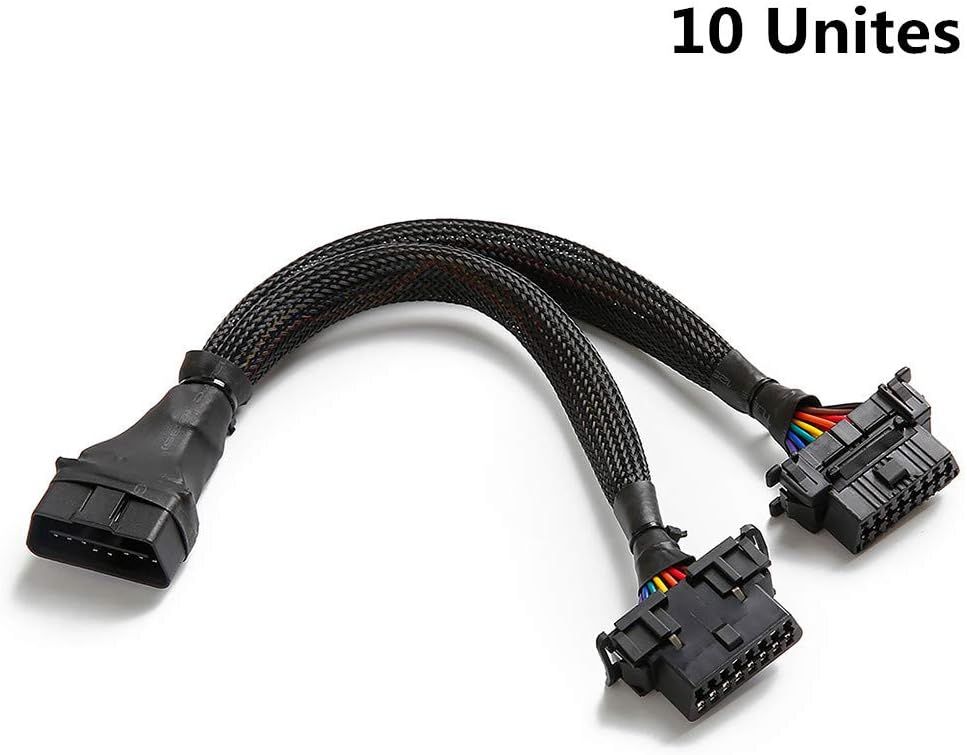 bbfly-B6 OBD II OBD2 16 Pin Splitter Extension 1x Male and 2X Female Extension Cable Adapter (1FT/30CM) (10 Pack)