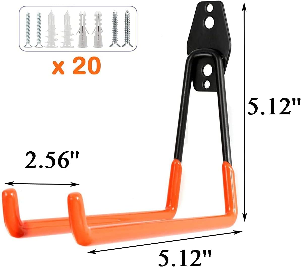 tonchean 20 Pcs Garage Hooks Heavy Duty 5.1x5.1x2.6 Inch Wall Hanging Medium Hooks for Garage, Wall Mount Utility Hooks Ladders Hooks with Anti-Slip Coating for Organizing Power Tools Pack of 2