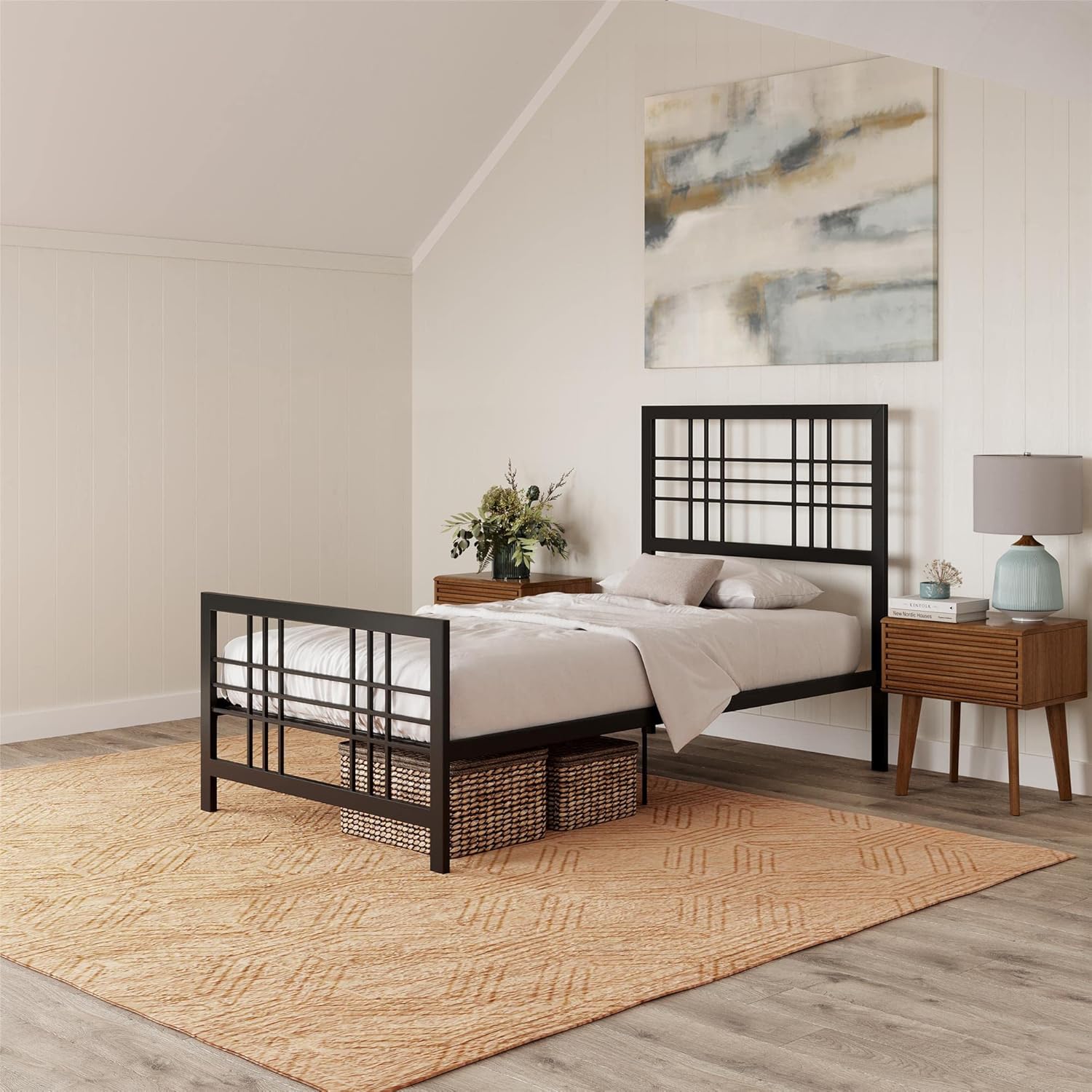 DHP Arcadia Metal, Twin Size Frame, Adjustable Storage, Black Bed