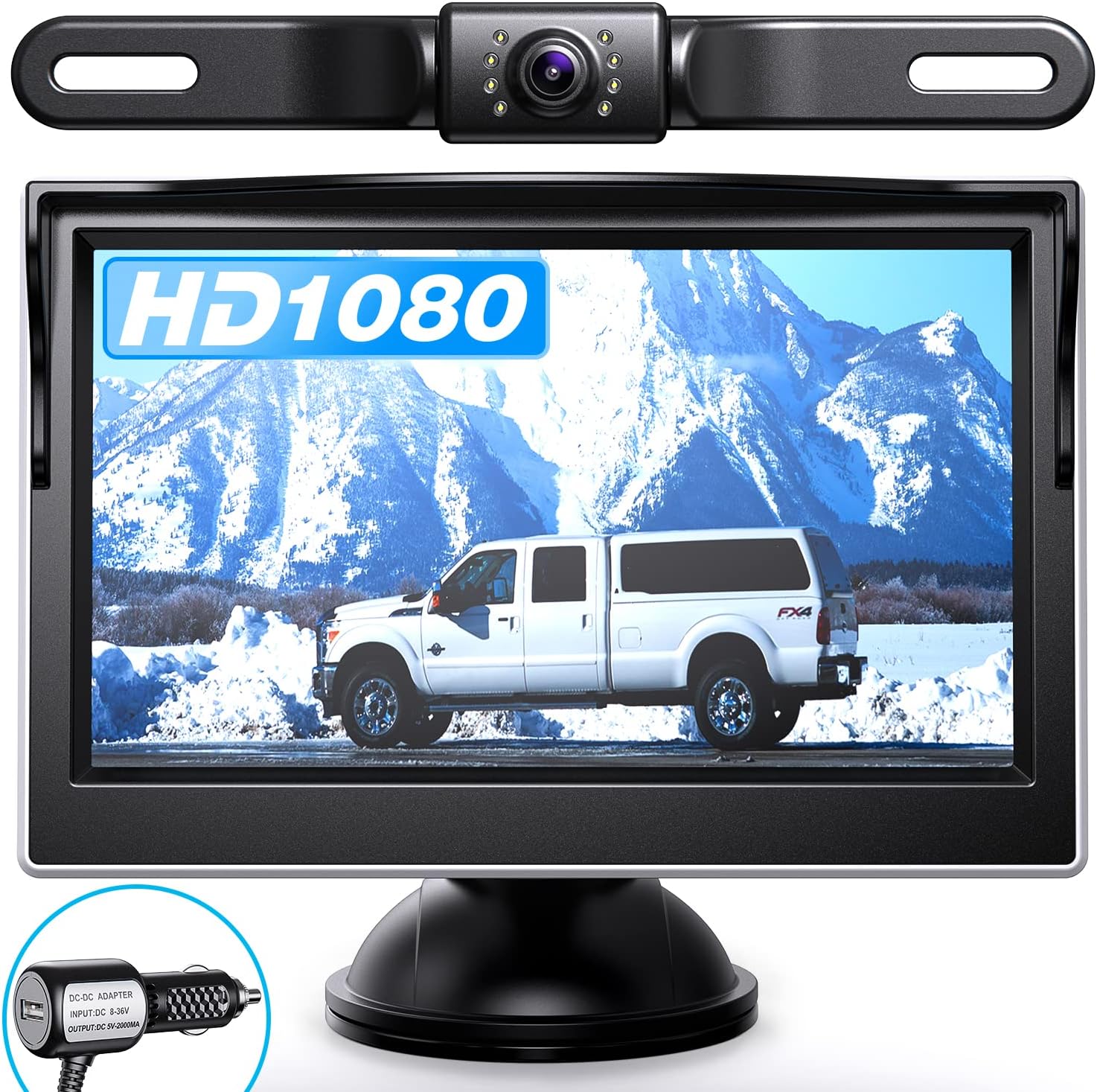 eRapta Backup Camera ERT01 with 5 inch Monitor License Plate Back Up Camera for Car Pickup Truck SUV Rear View Camera Backing Reverse Camera Crystal Clear Image IP69 Waterproof Nice Night Vision Pack of 2