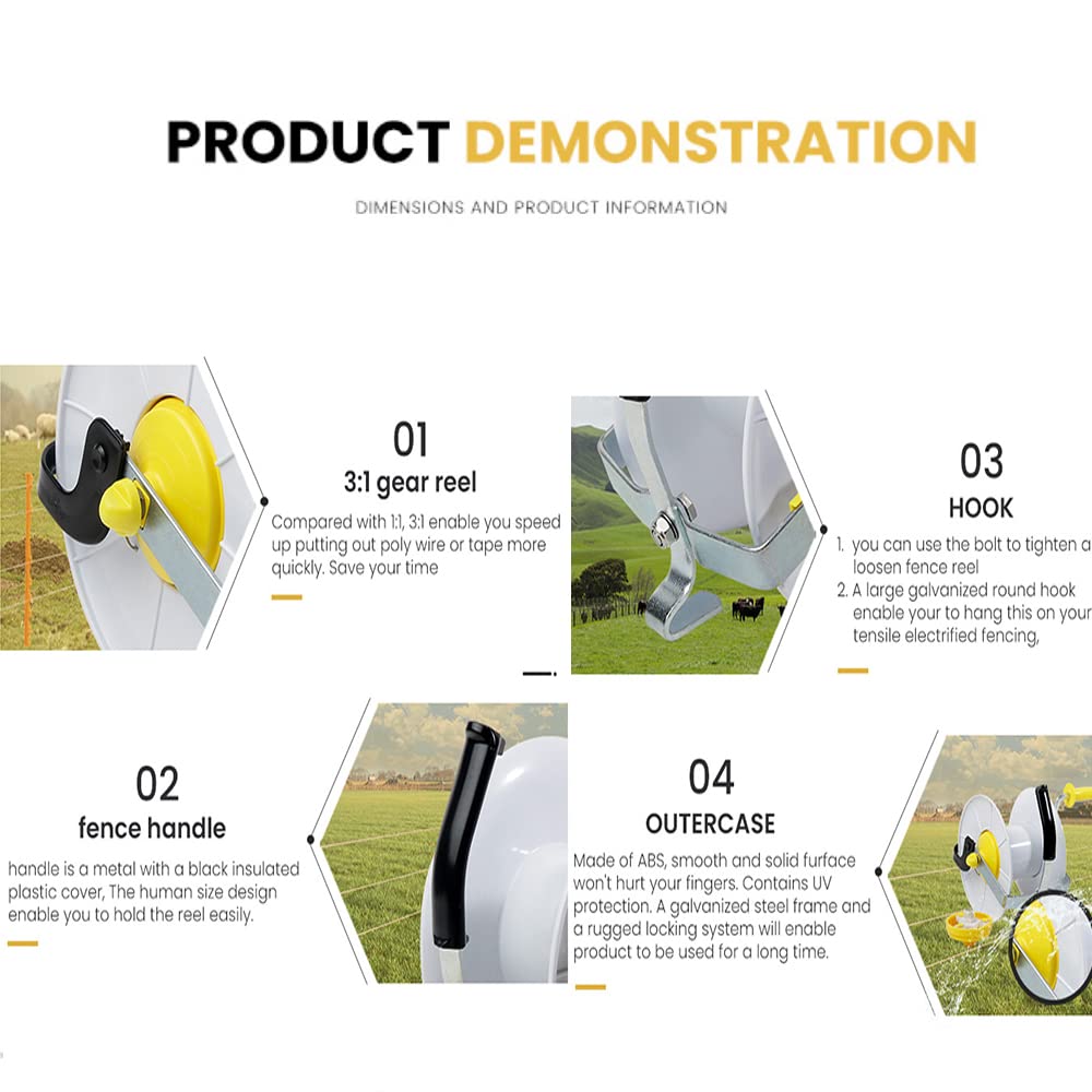 L-FENCE LYDITE FENCE Electric Fence Wire Reel/Rope Winder Reel with Crank/Geared Reel 3:1 Pack of 2