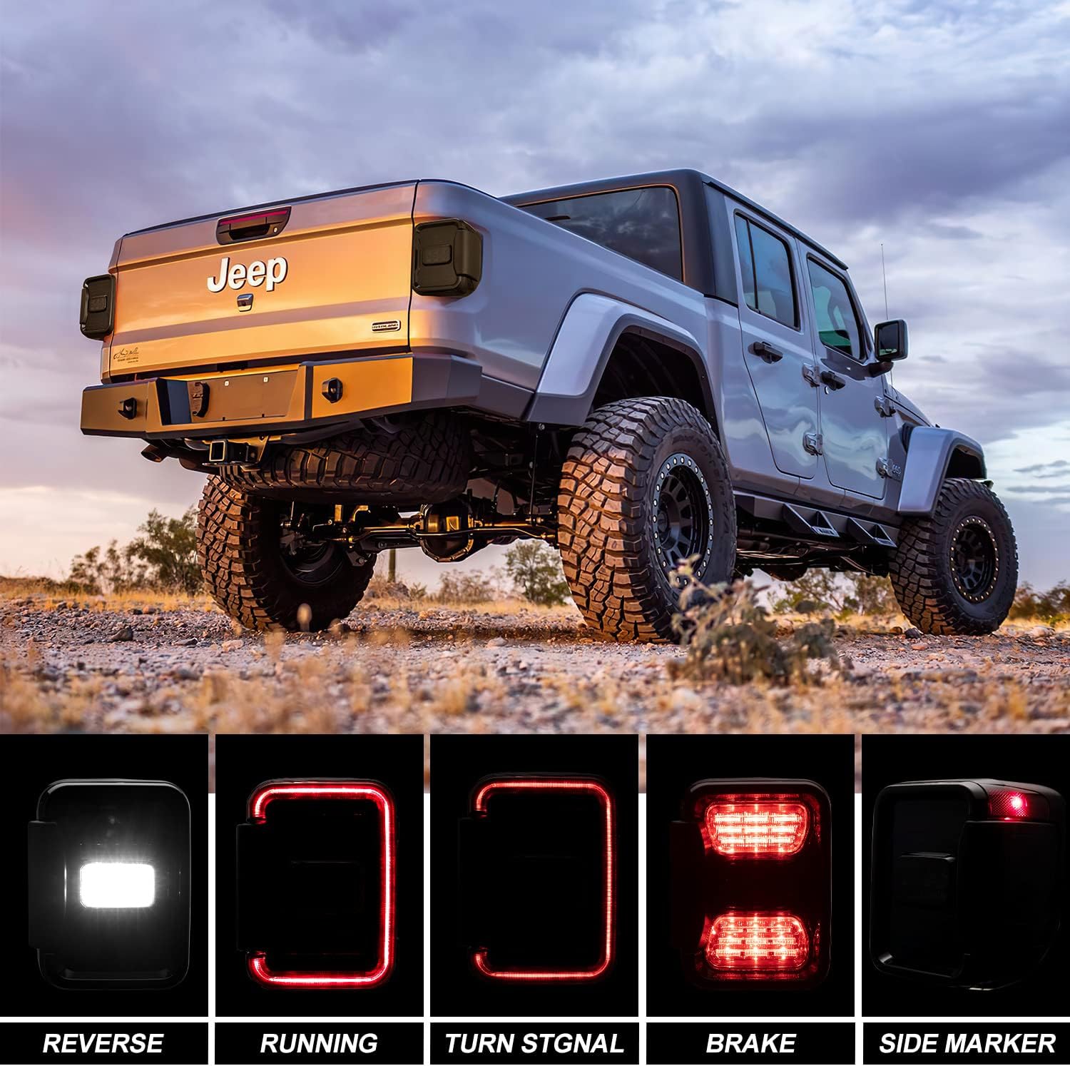 LED Tail Lights Fit For Jeep Gladiator JT 2019 2020 2021 2022，Smoked Taillights Brake Light Turn Signal Light Reverse Back Up Assembly (Black Housing Smoke Lens), 1 Pair