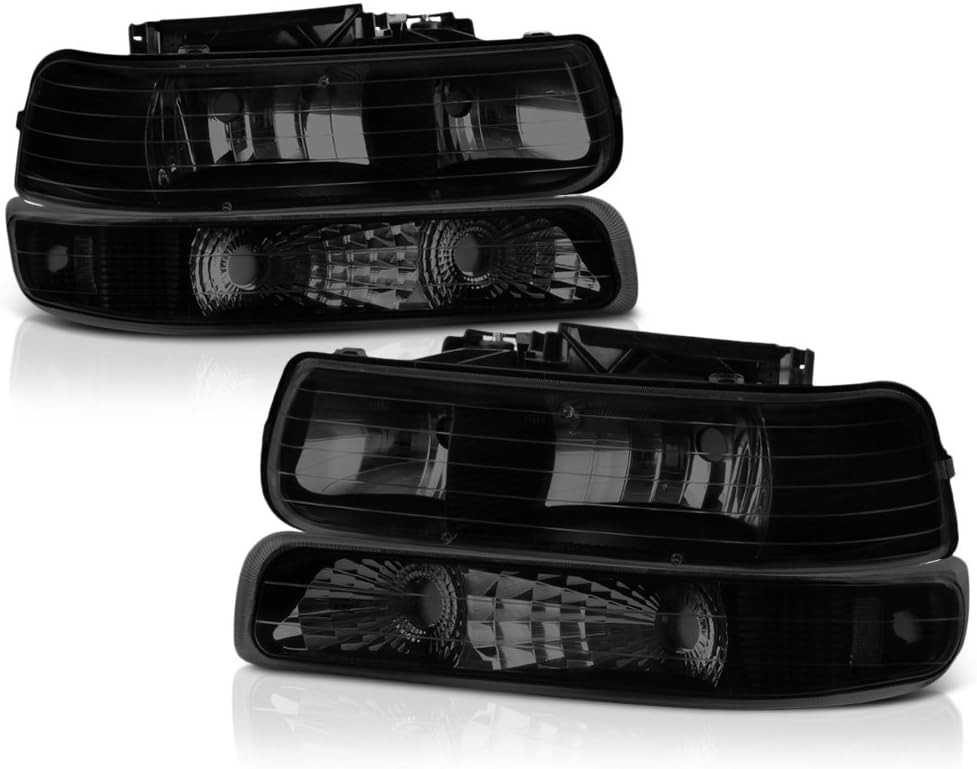 VIPMOTOZ For 1999-2002 Chevy Silverado 1500 2500 3500 Headlights - Metallic Chrome Housing, Smoke Lens, Driver and Passenger Side