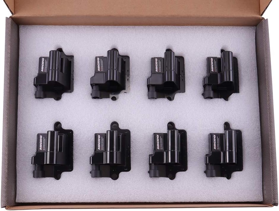 Micro Premium Square Ignition Coil Compatible with Cadillac Escalade, Chevy Silverado, Avalanche, Express 3500, Suburban, Tahoe, GMC Sierra, Savana, Yukon (Pack of 8)