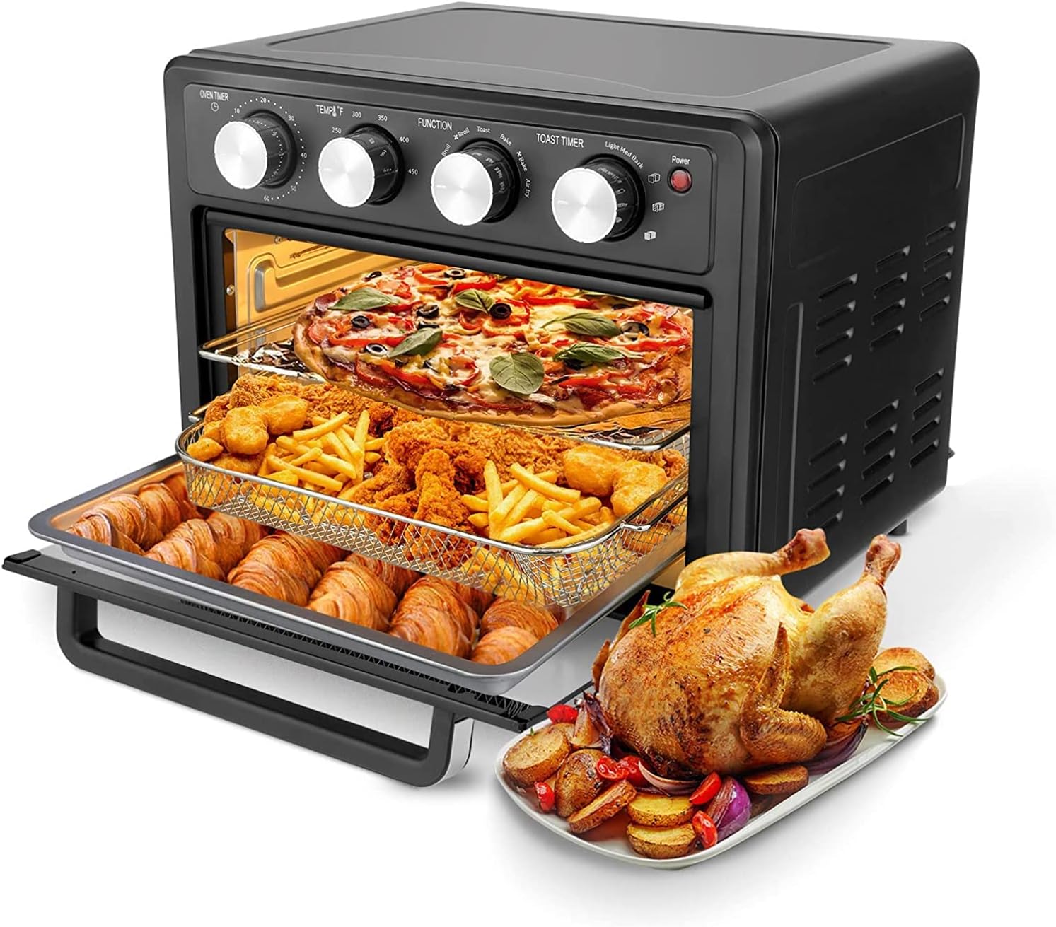 Binkols Air Fryer Oven 25 Quart, 7-in-1 Large Toaster Oven Air Fryer Combo, Large Air Fryer with Air Fry, Broil, Toast, Bake, Warm, 7 Preset Functions, 4 Accessories, 1700W Heats Up Quickly to 450°F