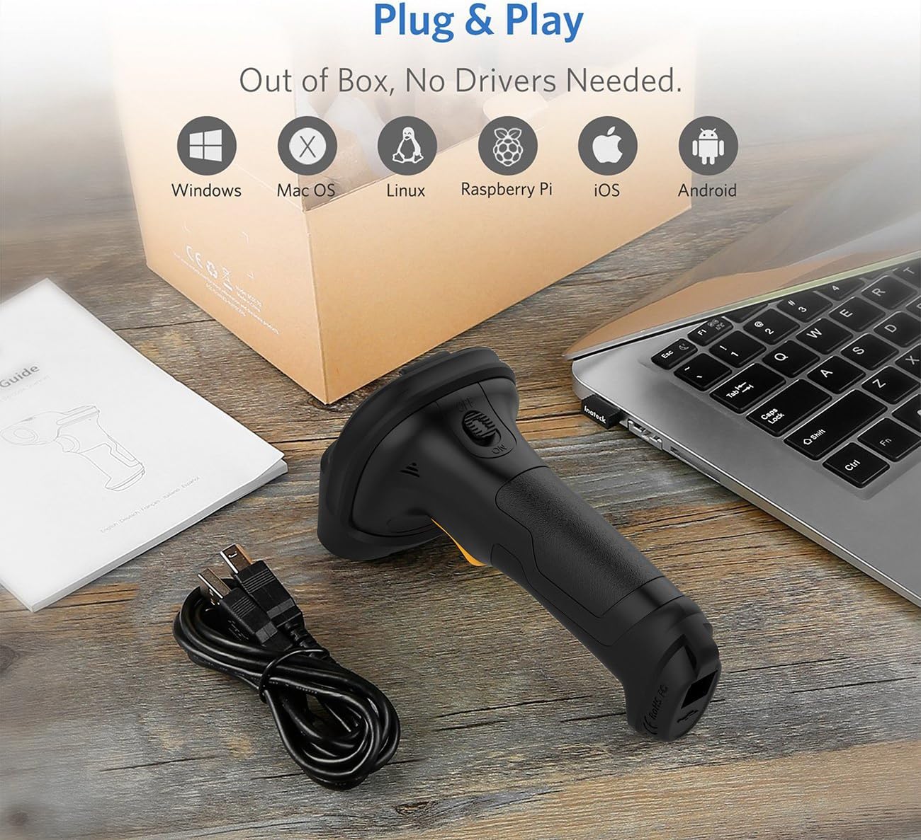 Inateck Barcode Scanner, Wireless Scanner, 2600mAh Battery, 35M Range, Automatic Scanning, BCST-60 Black Pack of 2