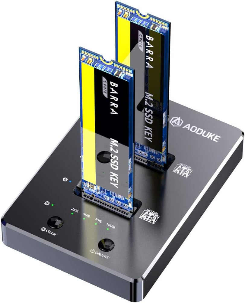 AOJUE Aluminium Dual-Bay M.2 SATA Docking Station, Clone Dual-Bay External Hard Drive M.2 SSD Enclosure for M&B Key NGFF 2230/42/60/80/110 M.2 SSD(SSD NOT Include)-WGM2SC2