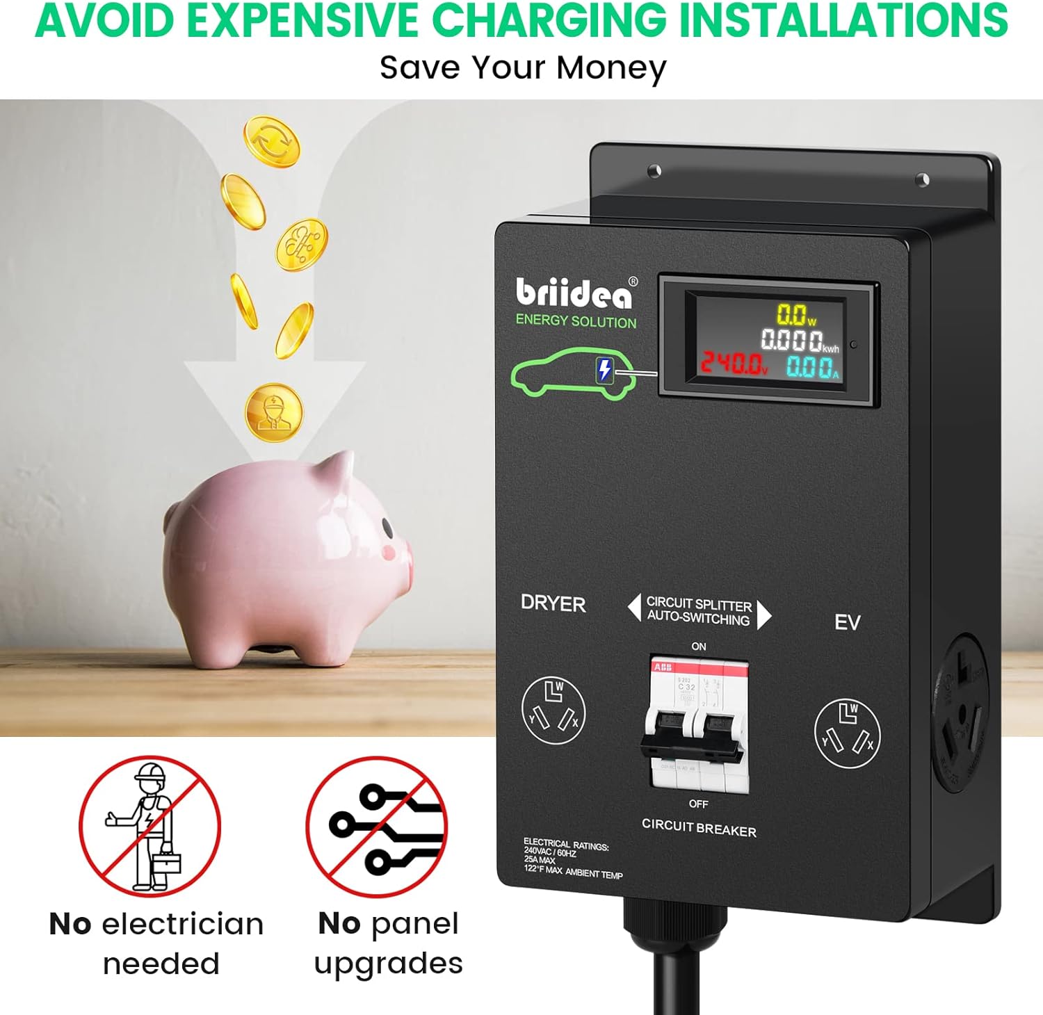 Briidea Automatic Power Switch for Dryer and EV, Fast Charge Your EV, NEMA 10-30