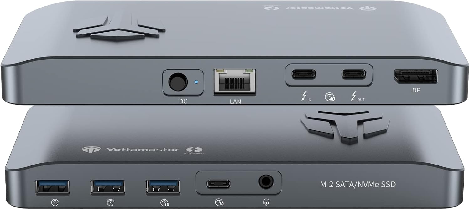 Yottamaster Thunderbolt 3 Dock-with 2 NVMe/SATA Slot[40Gbps, 8TB Supported],Thunderbolt 3 USB C Docking Station(10-in-1) with Fan Support Dual 4K, 60W PD, 2 Thunderbolt 3, 4 USB3.2, Ethernet, Audio