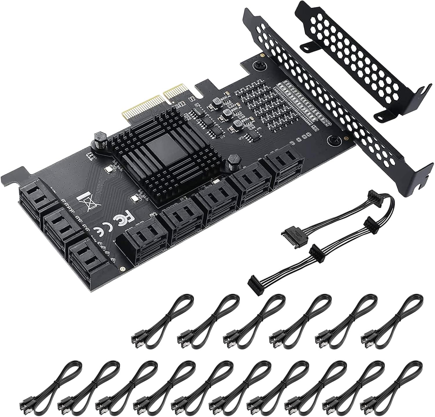 YUNKOZAND 4X PCIE 8 SATA Card,with 8 SATA Cables,PCIE to SATA 3.0 6 Gbps Controller,PCIE SATA Expansion Card,SATA Controller,ASM1166+JMB575 Chips Pack of 2