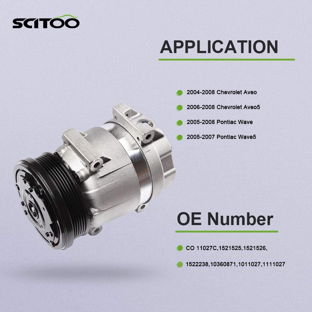 SCITOO CO 11027C A/C Compressor 2004-2008 for Ch-evrolet Aveo 2006-2008 for Ch-evrolet Aveo5 1.6L
