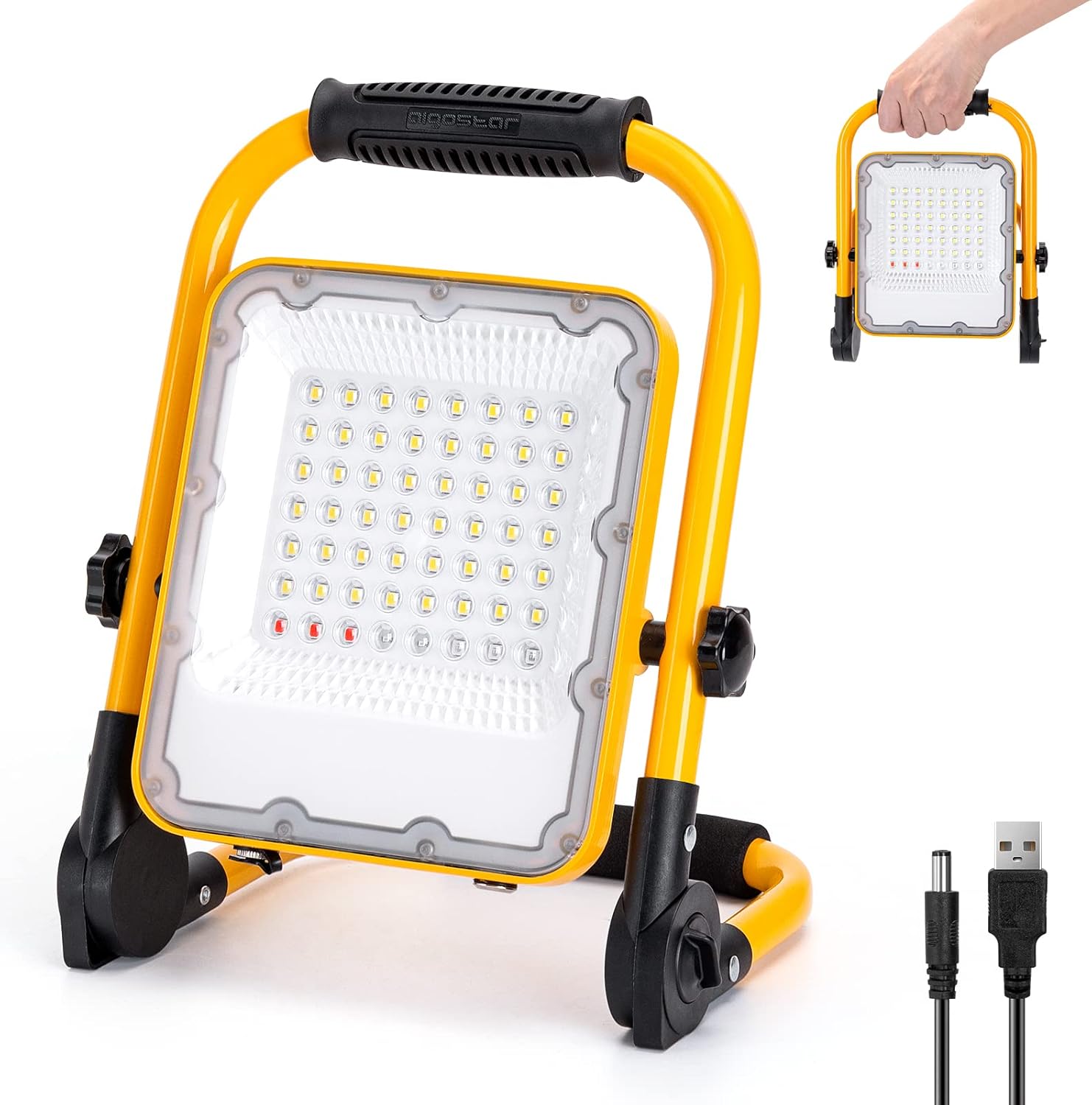 AIGOSTAR Rechargeable LED Work Lights, 3000LM, 360°Rotation, IP65 Waterproof 30W Portable Work Light with Stand for Mechanics, Cordless Construction Lights, Garage, Emergency and Job Site Lighting Pack of 2