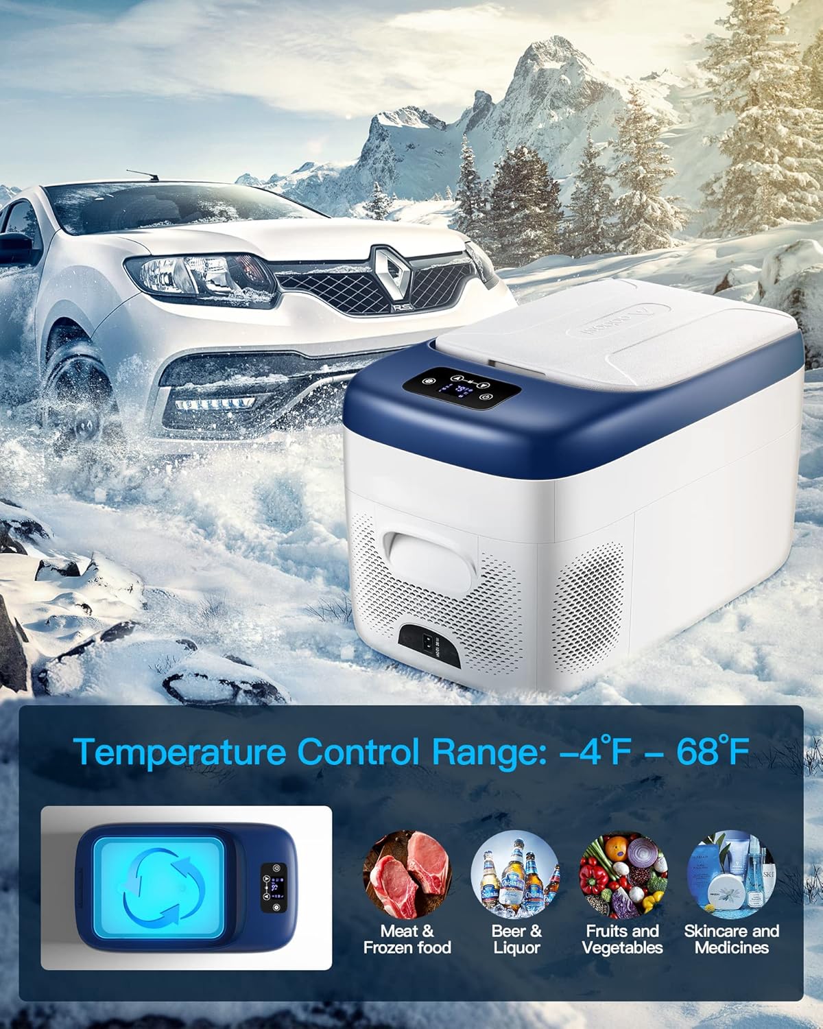AAOBOSI 12 Volt Car Refrigerator Freezer 27 Quart (25L) RV Portable Refrigerator Freezer APP Control Car Fridge -4℉-68℉ Electric Compressor Cooler 12/24V DC & 100-240V AC for Car, Camping,Truck,RV and Home Use