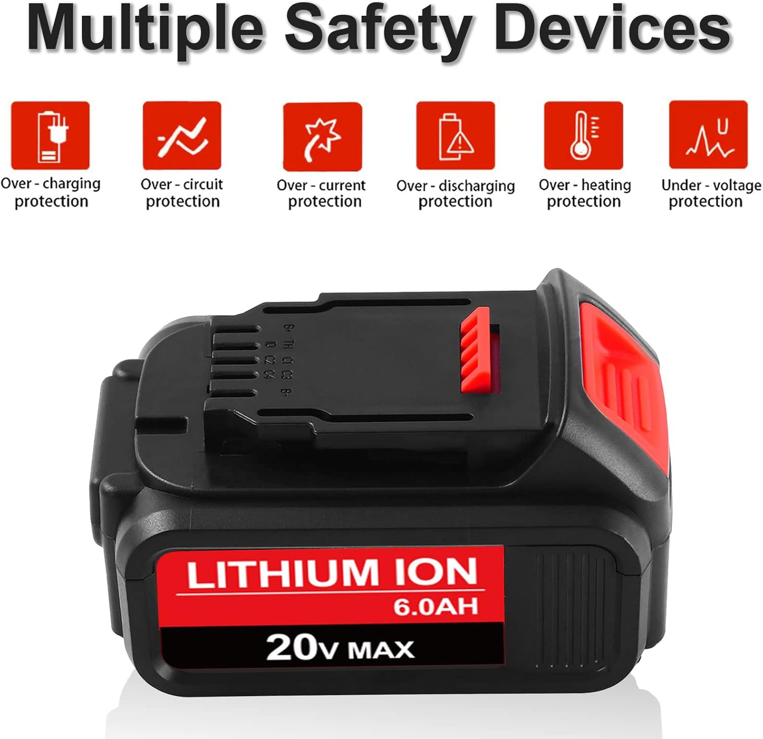 2-Pack 20Volt 6.0Ah Replacement Battery Compatible with Dewalt 20V Battery MAX DCB205 DCB206-2 DCB205-2 DCB204 DCB203 DCB201 DCD/DCF/DCG/DCS Series Pack of 2