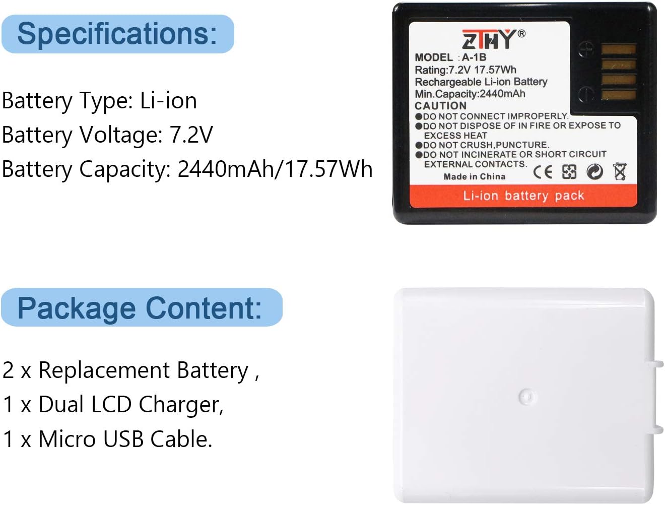 ZTHY 2-Pack Rechargeable Camera Battery Compatible with Arlo Pro/Arlo Pro 2 VMA4400 VMC4030 VMC4030P VMA4200, and Dual LCD USB Port Charger for Arlo Pro/Arlo Pro 2 /Arlo Security Light Battery 2440mAh Pack of 2
