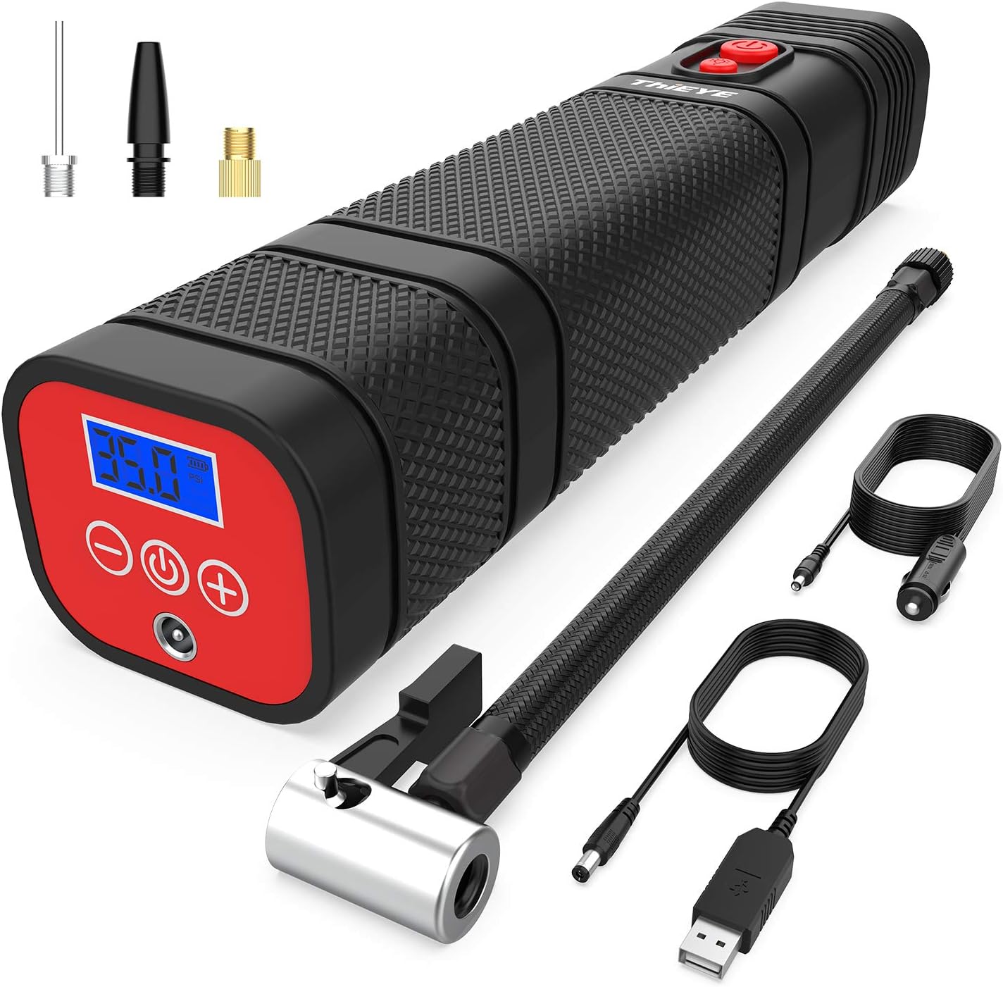 ThiEYE Tire Inflator Portable Air Compressor for Car, 12V DC and 2000 * 3 mAh Bike Tire Pump with Digital Pressure Gauge, 120 PSI, LED Light, Cordless Air Pump for Car Tires, Bicycles (Airkit 1) Pack of 2