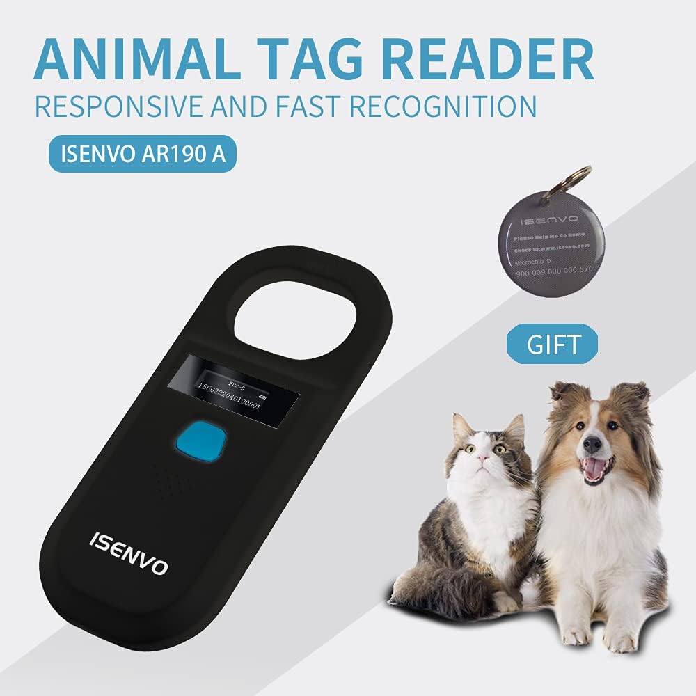 ISENVO Pet Microchip Scanner Rechargeable RFID EMID Micro Chip Reader Scanner 134.2kHz 125kHz 15 Digits Pet Chip ID Scanner for Animal/Pets/Pigs/Dogs/Cats (190A) Pack of 2