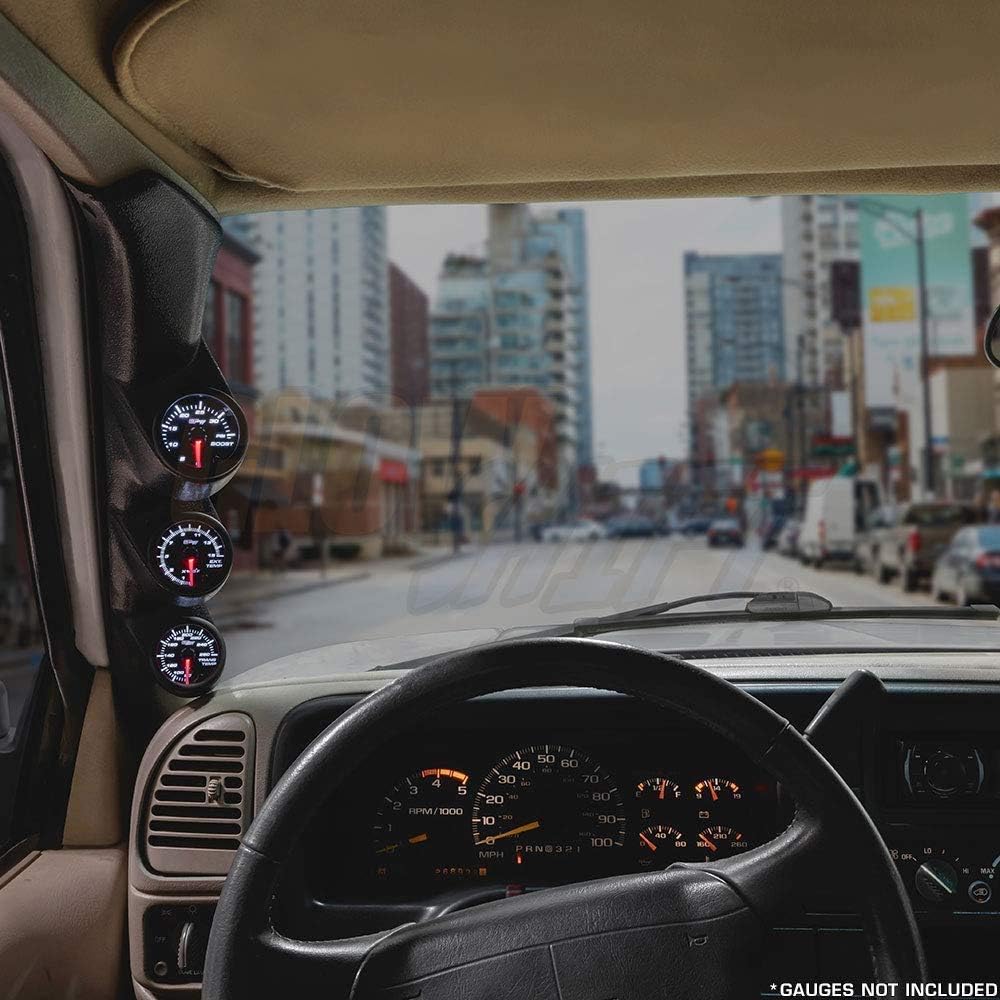 GlowShift Black Triple Pillar Gauge Pod Compatible with Ford F 150 1997-2001 - ABS Plastic - Mounts (3) 2-1/16