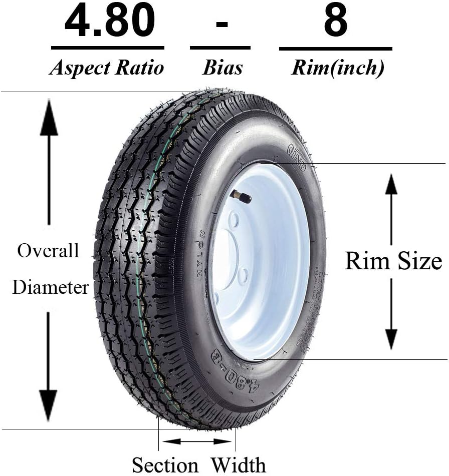 Albott 2PCS Trailer Tires & Rims 4.80-8 480-8 6PR with 4 Lug on 4