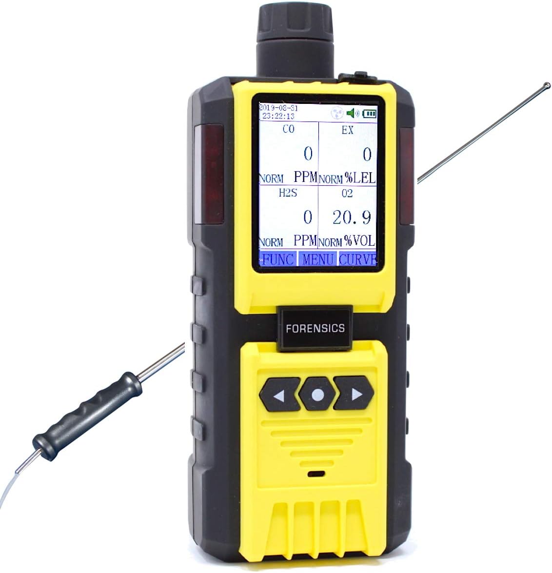 4 Gas Monitor by Forensics | Built-in Pump Multi Gas Meter | O2, CO, H2S, LEL | Color Display & Graphing | USA NIST Calibration | Computer Data Logging |