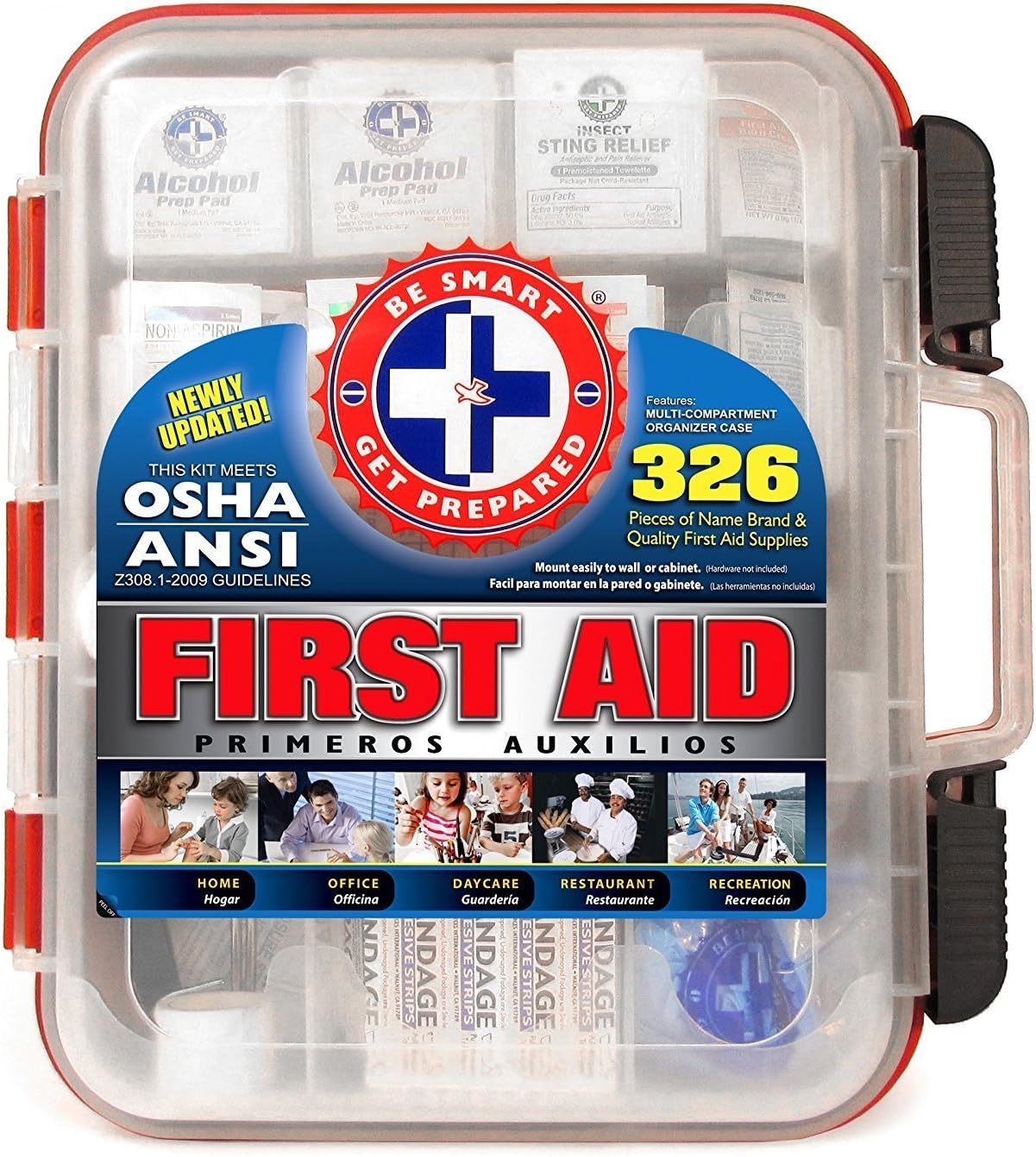 First Aid Kit Hard Red Case 326 Pieces Exceeds OSHA and ANSI Guidelines 100 People - Office, Home, Car, School, Emergency, Survival, Camping, Hunting and Sports Pack of 2