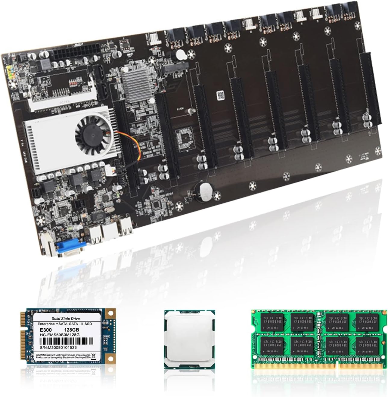 8 GPU Mining Motherboard BTC-T37 PCIe 16X Miner Video Card Slot, Graphics Motherboard with 8GB RAM, 128G SSD and G3900 for ETH BTC ATX Miner