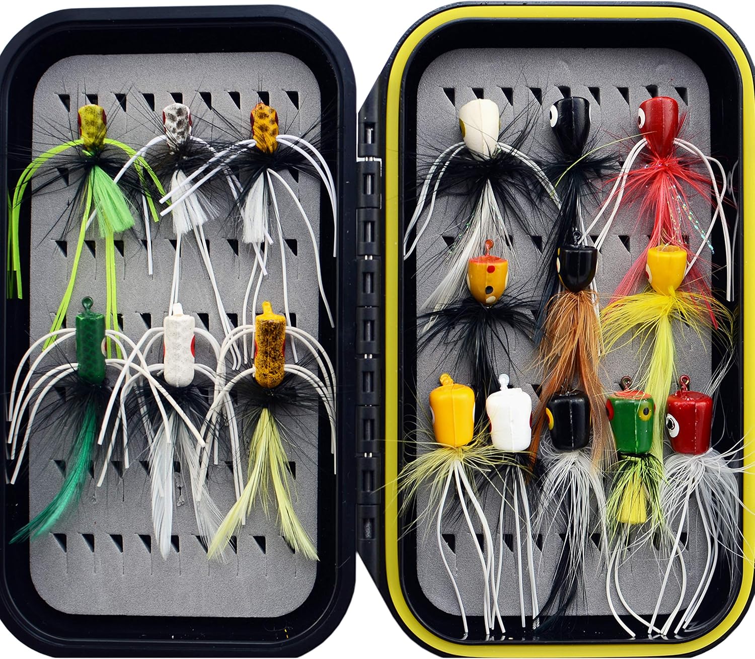 YAZHIDA Fly Fishing Flies Kit /Trout/Salmon/ bass Flies Streamers . Dry/Wet Flies.Nymphs, ,Fly Poppers (with Waterproof Fly Box) Pack of 2