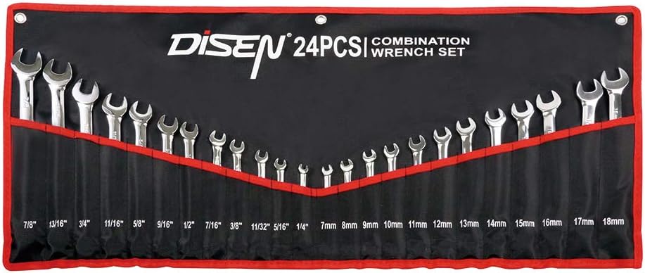 Combination Wrench Set with Tool Roll,24-Piece,Disen 12 point Combination Wrench, 7-18mm and 1/4-7/8