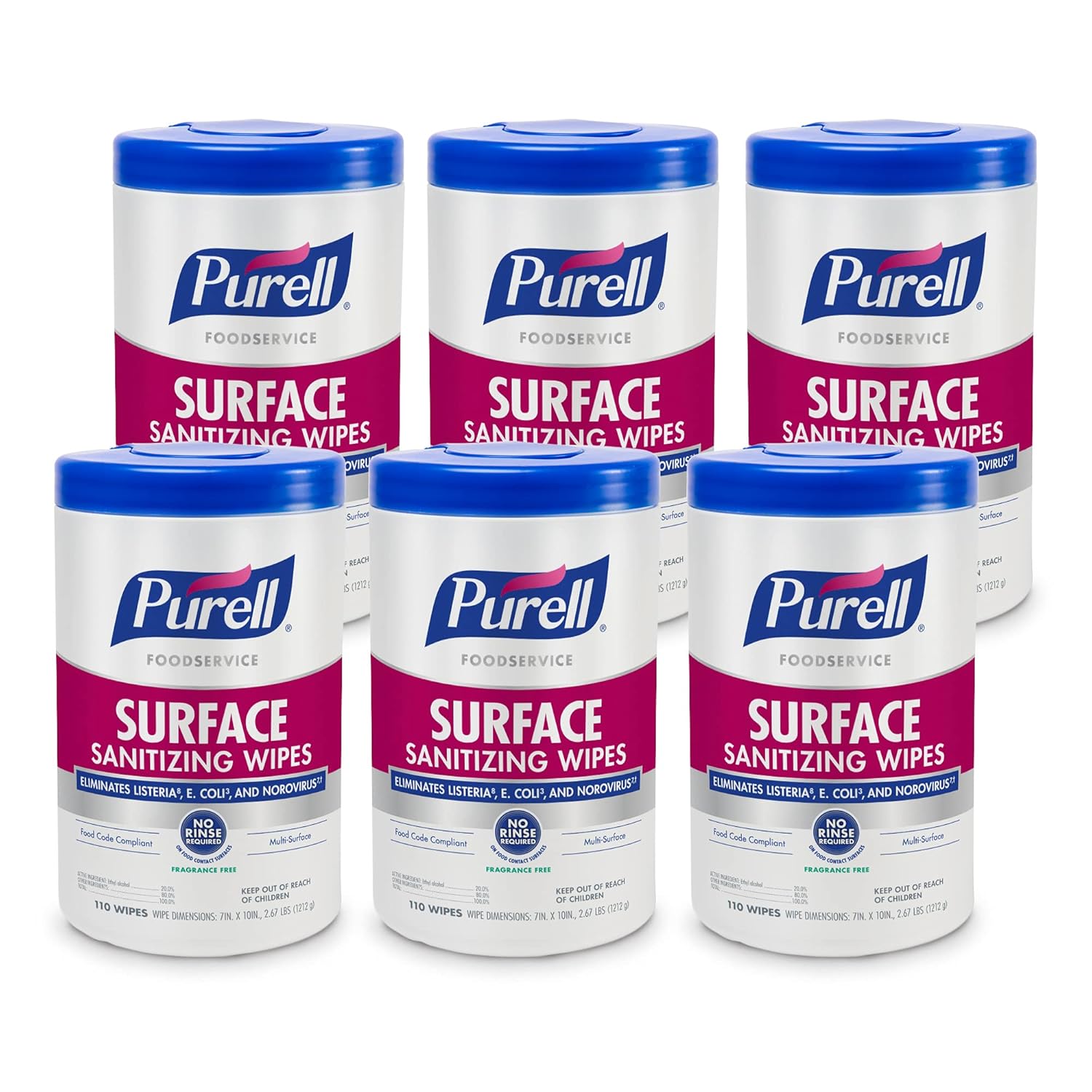 Purell Foodservice Surface Sanitizing Wipes, Fragrance Free, 110 Count Canister, 7