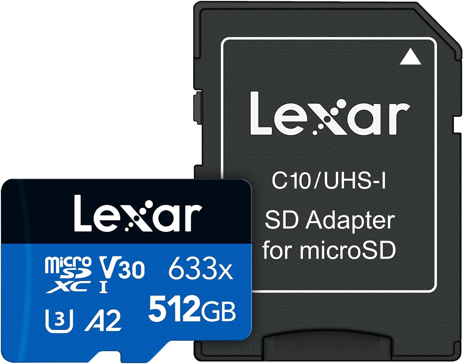 Lexar High-Performance 633x 512GB microSDXC UHS-I Card w/ SD Adapter, Up To 100MB/s Read, for Smartphones, Tablets, and Action Cameras (LSDMI512BBNL633A) Pack of 2