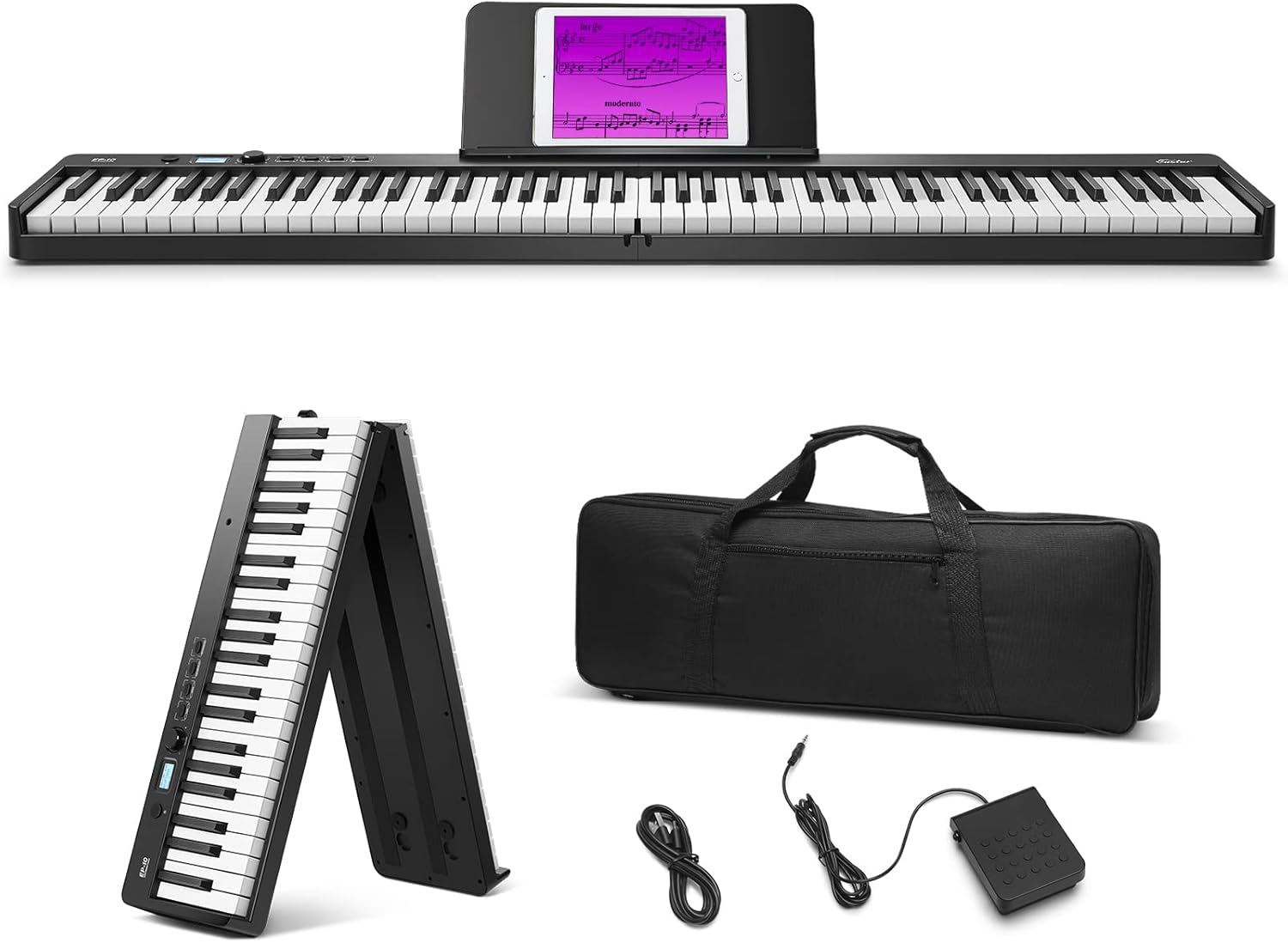 Eastar EP-120 88-Key Weighted Keyboard Piano with Touch-sensitive screen, Portable Digital Piano with Sustain Pedal, Power Supply for Beginner