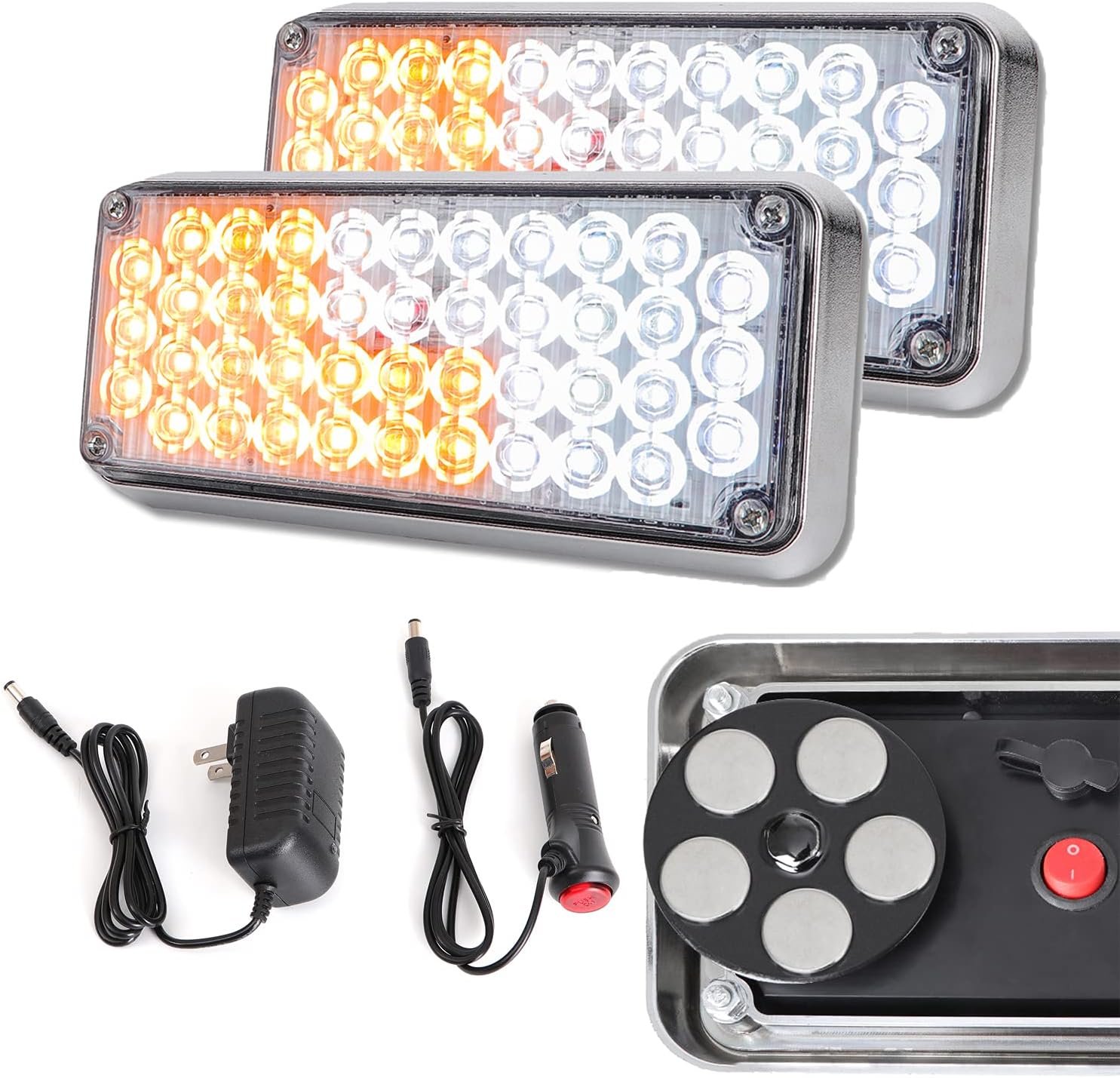 Upgraded 2pcs Strobe Flashing Hazard Red Lights for Trucks Vehicles Wireless Surface Magnetic Portable 42 LED Trailer Tail Marker Warning Emergency Light 3 Patterns Rechargeable 20-24 hours available Pack of 2