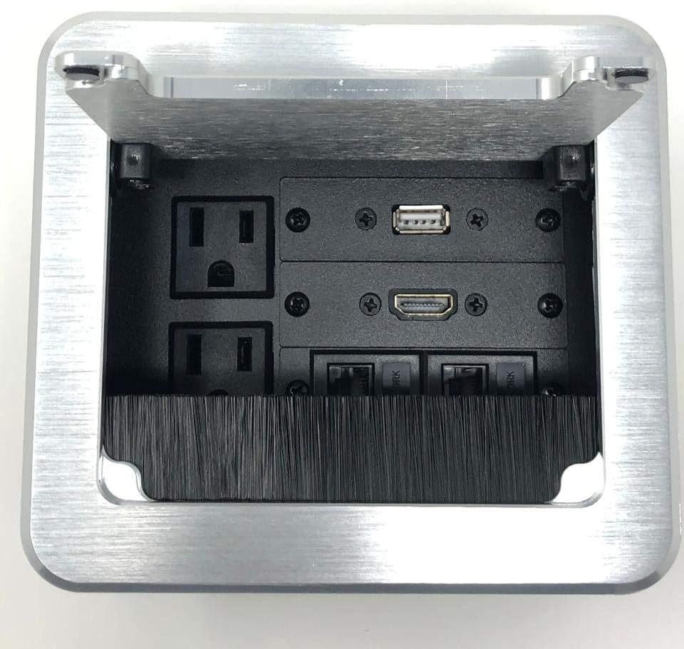 Yolkvisual Conference Table Connectivity AV Box 2 AC + 1 HDMI + 1 USB + 2 RJ45 Silver