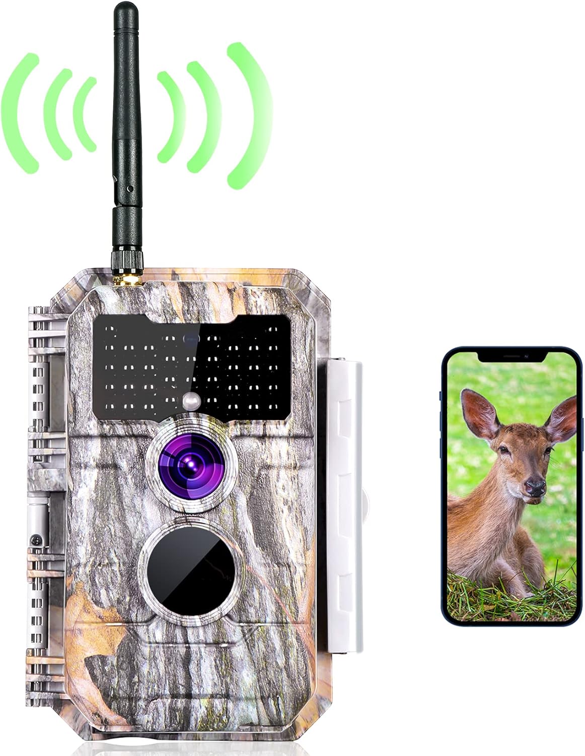 Wireless WiFi Game Camera Trail Deer Cam 24MP 1296P MP4 H.264 Video Night Vision No Glow Motion Activated Waterproof for Wildlife Hunting & Home Security, Send Pictures to Cell Phone via App Operated