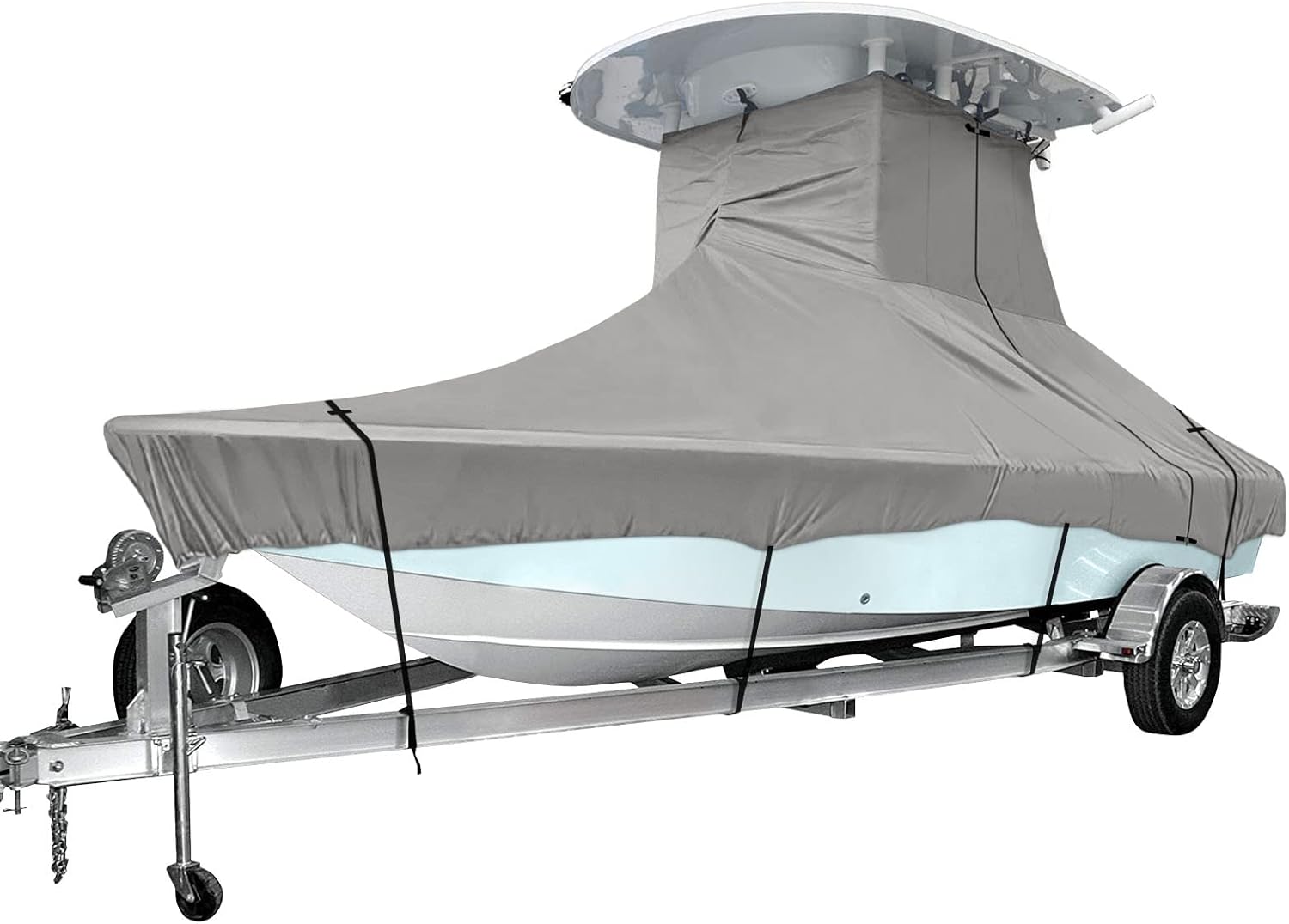 iCOVER Trailerable Boat Cover, 600D Heavy Duty Boat Cover Fits V-Hull Center Console Boat 17ft-19ft Long and Beam Width up to 96in, Windshield Height up to 30in, Boat Cover Support Pole Included