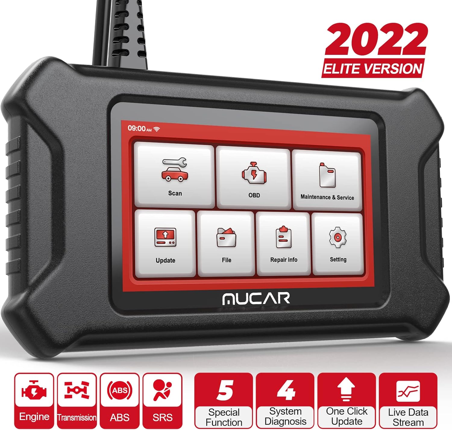 Car Scanner, MUCAR CS4 OBD2 Scanner ABS SRS Engine Transmission 4 Systems Automotive Scanner Diagnostic Scan Tool with 5 Free Oil/EPB/SAS/TPMS/Throttle Reset Code Reader, AutoVIN,Lifetime Free Update