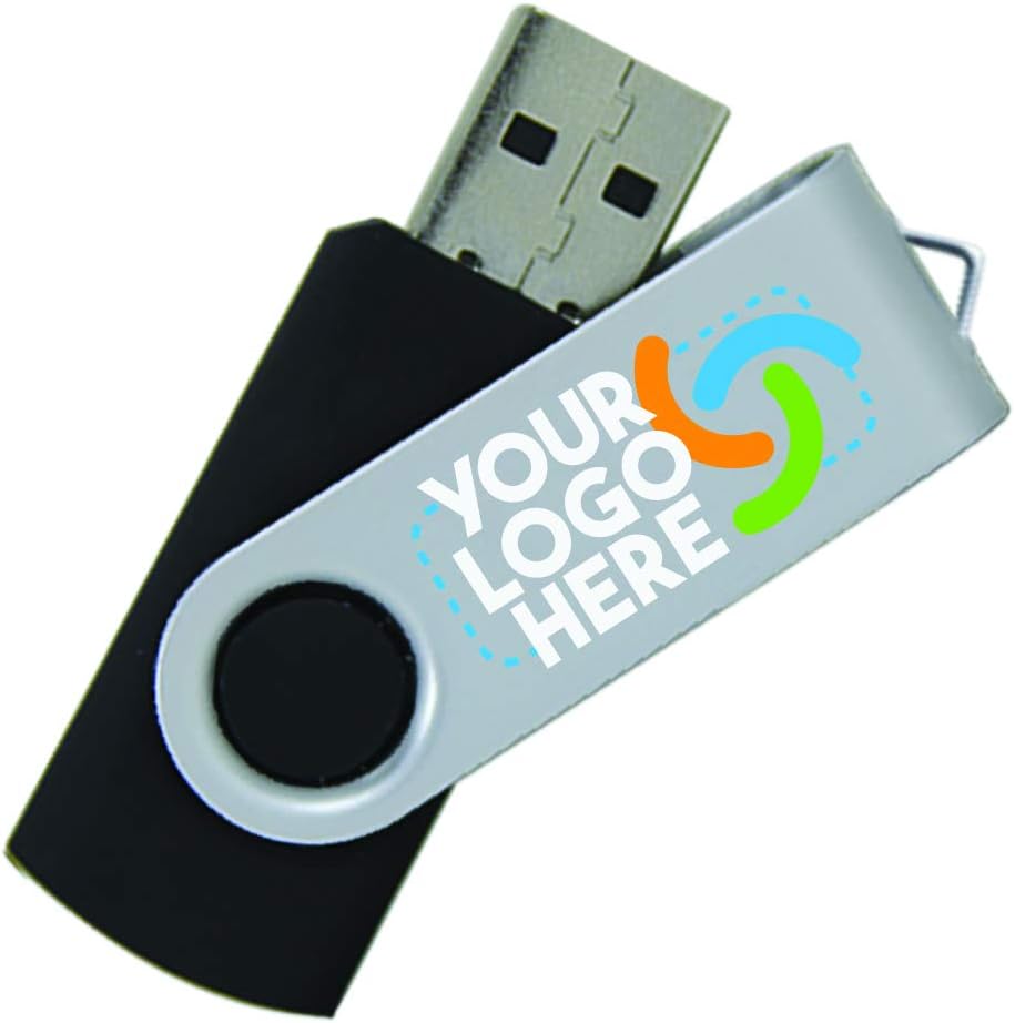 16GB Custom USB Flash Drives Personalized with Your Logo - for Promotional Use - Swivel - Blue Body/Silver Clip - 500 Pack