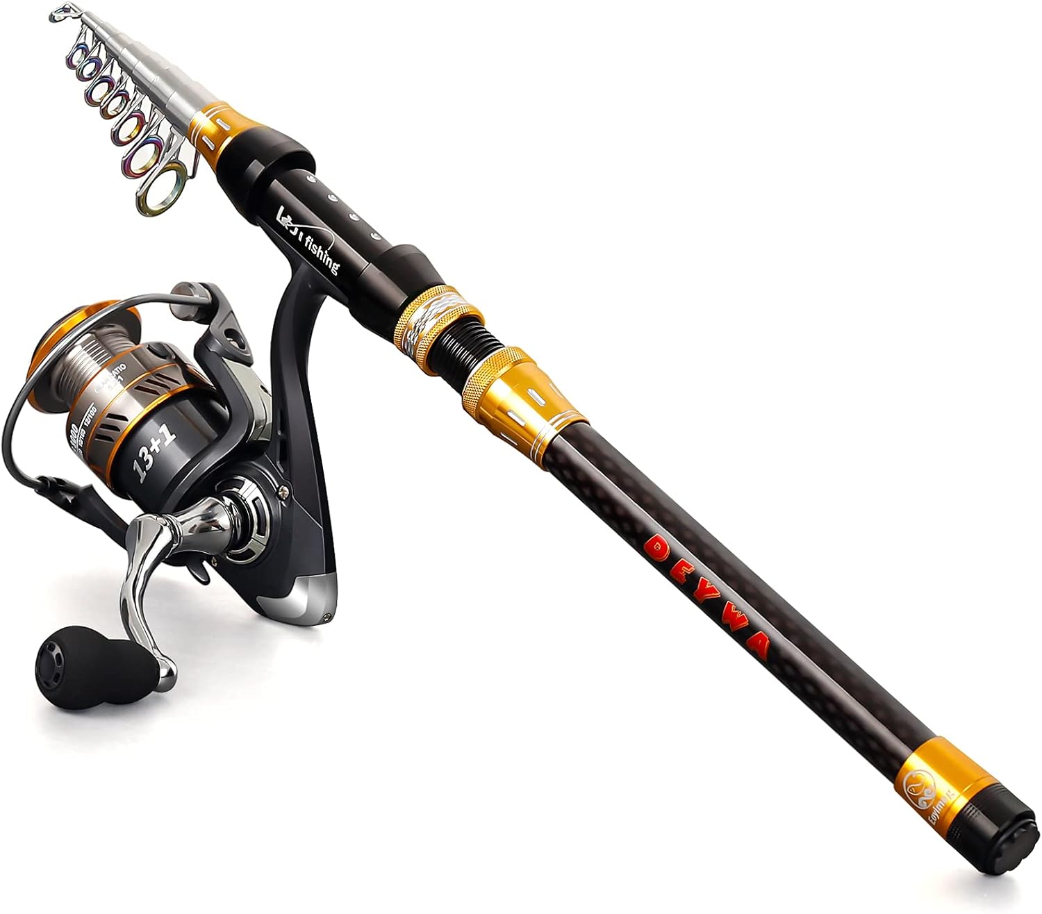 EOYIMEG Telescopic Fishing Rod and Reel Combo, Carbon Fiber Fishing Pole Kit for Kids Adults Portable Fishing Poles and Reels for Saltwater Freshwater with Fishing Accessories Golden Black Pack of 2