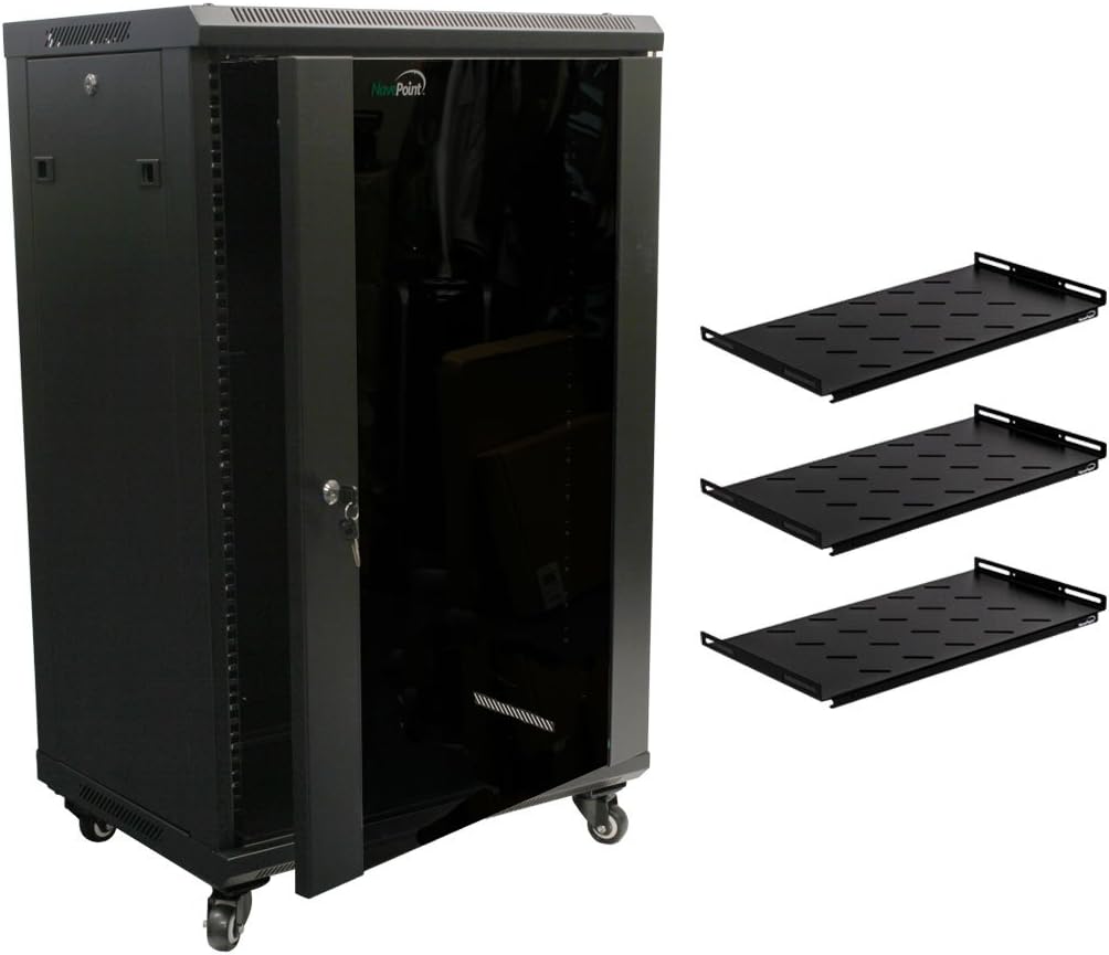 NavePoint 18U Wall Mount Network Server Cabinet Rack Glass Door Lock w/Casters and Shelves