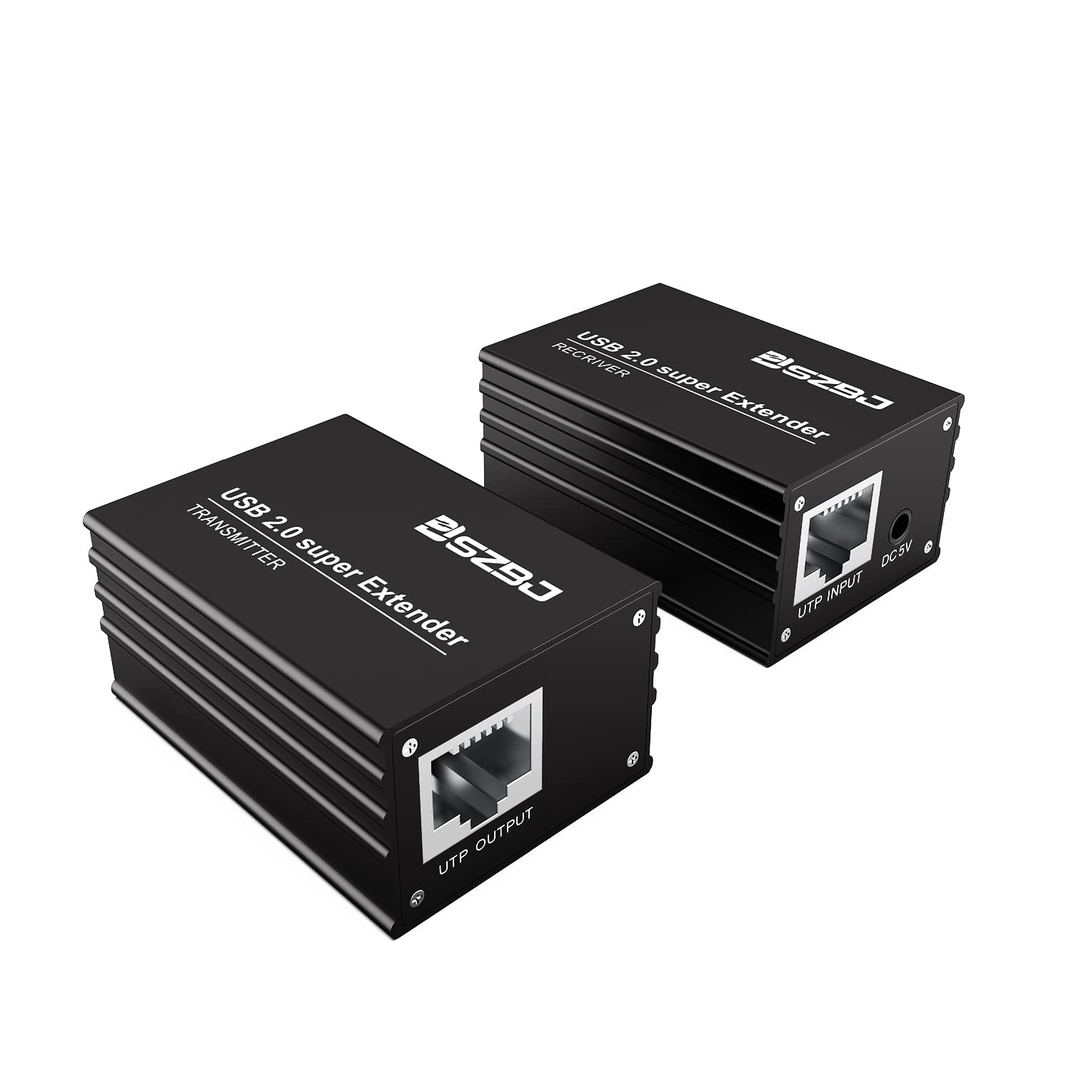 SZBJ USB Extender Over RJ45 Cat5E/6 up to 230ft Ethernet Cable Extender with Power Adapter with 2 USB2.0 Output - Full USB 2.0 Support for Keyboard, Dongle，Mouse, Webcam, and All Operating System 102 Pack of 2