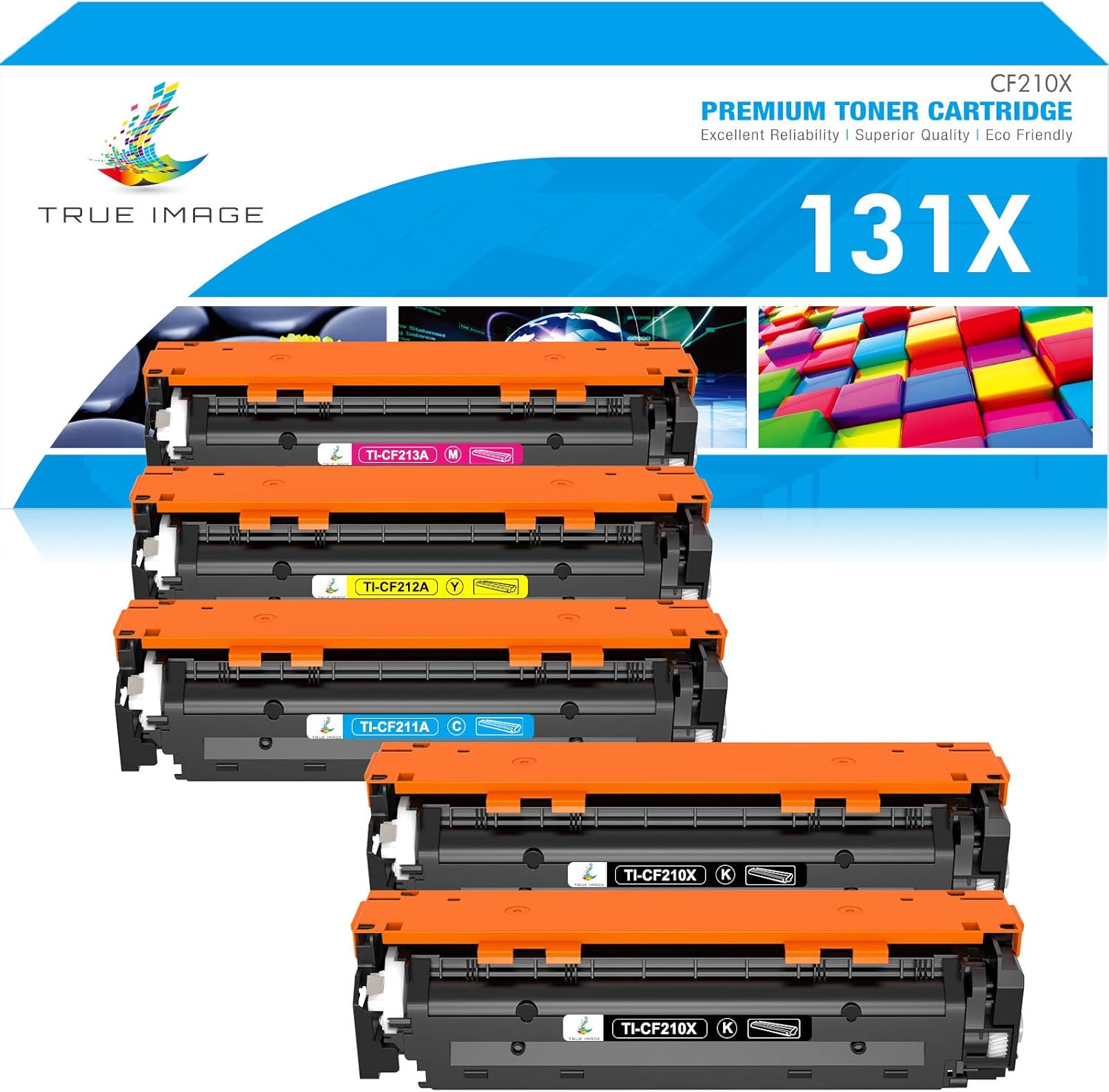 TRUE IMAGE Compatible Toner Cartridge Replacement for HP 131A 131X Pro 200 Color M251nw M251n MFP M276nw M276n CF210X CF210A CF211A CF212A CF213A Printer (Black Cyan Yellow Magenta, 5-Pack) Pack of 2