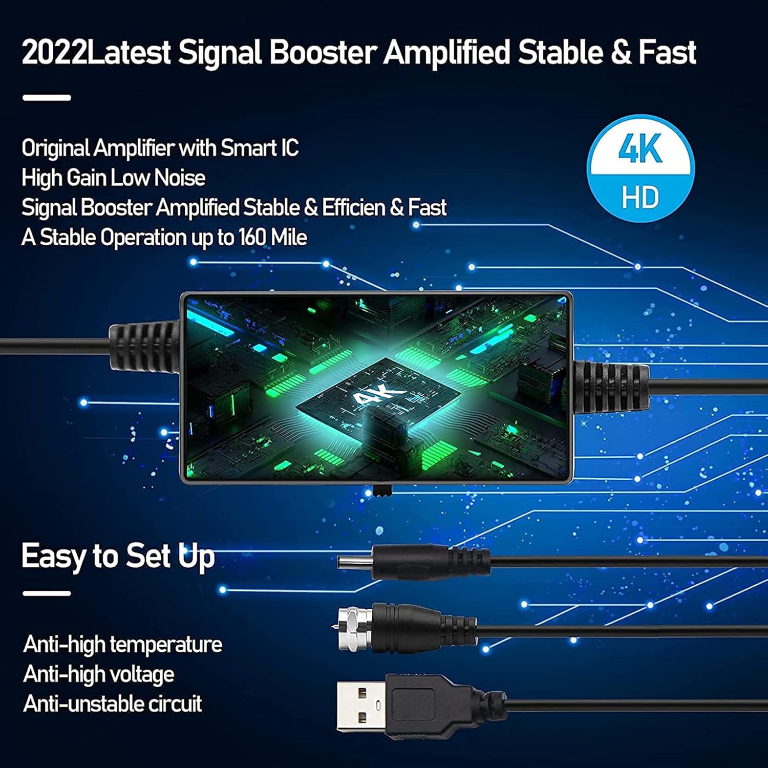 TV Antenna-Amplified Digital HD TV Antenna Indoor Up 400 Miles Range, Compatible 4K 1080P All Older TV & Smart TV Reception, with Smart Amplifier Signal Booster and 18ft Coaxial Cable Pack of 2