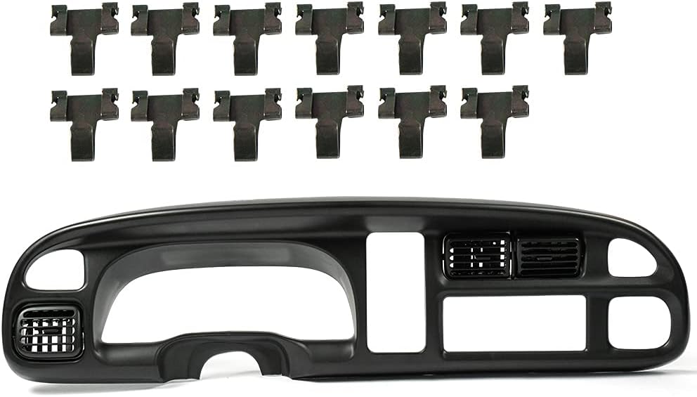 PIT66 Dashboard Instrument Bezel with Vents Compatible with 98-01 Dodge Ram 1500/98-02 Dodge Ram 2500 3500 Pickup Instrument Cluster Face Surround Bezel with 13 Clips Pack of 2