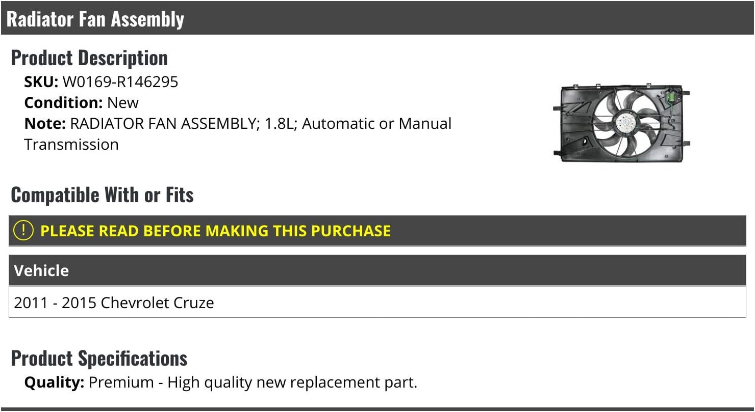 Radiator Cooling Fan Assembly - Compatible with 2011-2015 Chevy Cruze 1.8L