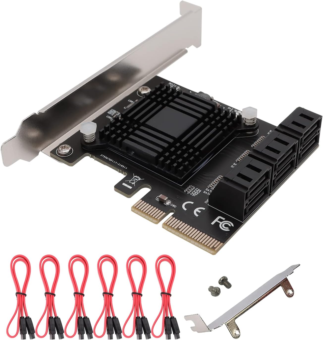 PCI-E SATA Expansion Card 6 Ports PCIe x4 to SATA 3.0 6Gbps Expansion Controller Adapter Card with 6 SATA Cables and Low Profile Bracket, Non-Raid( ASM1166 ) (PCIE X4 SATA 6 Ports) Pack of 2