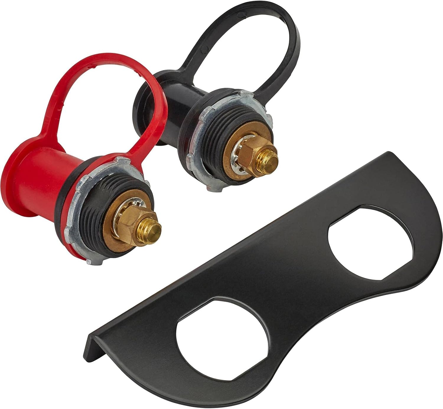 Remote Battery Terminal Studs w/Black Aluminum Bracket Pack of 2