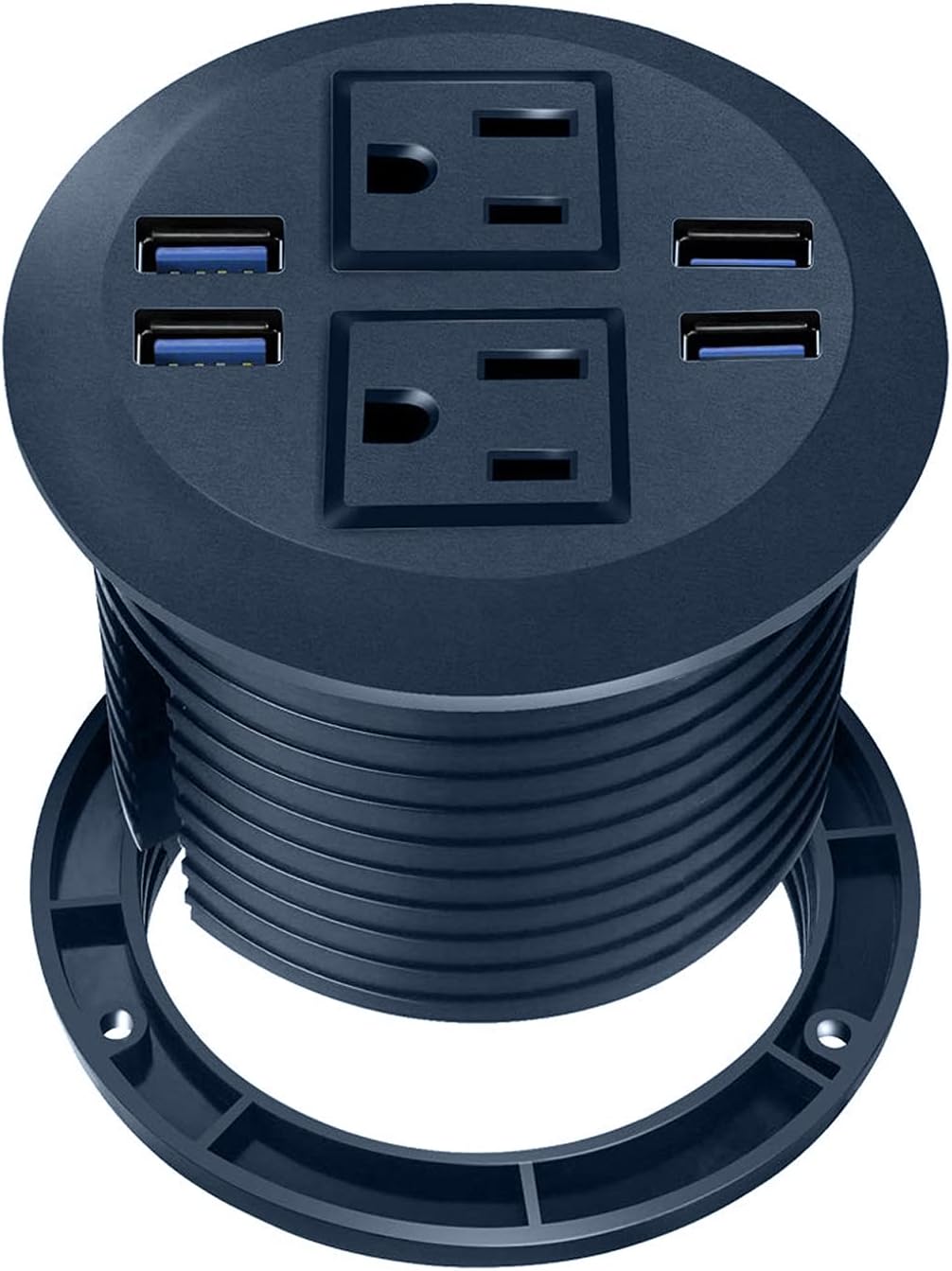 3 inch Desk 18W USB C Power Grommet,2 Outlets and 3 USB (1 USB C, 2 USB A) Flush Mount Desktop Round Power Outlet,Recessed Power Strip with 6ft Extension Cord Flat Plug (USB C) Pack of 2