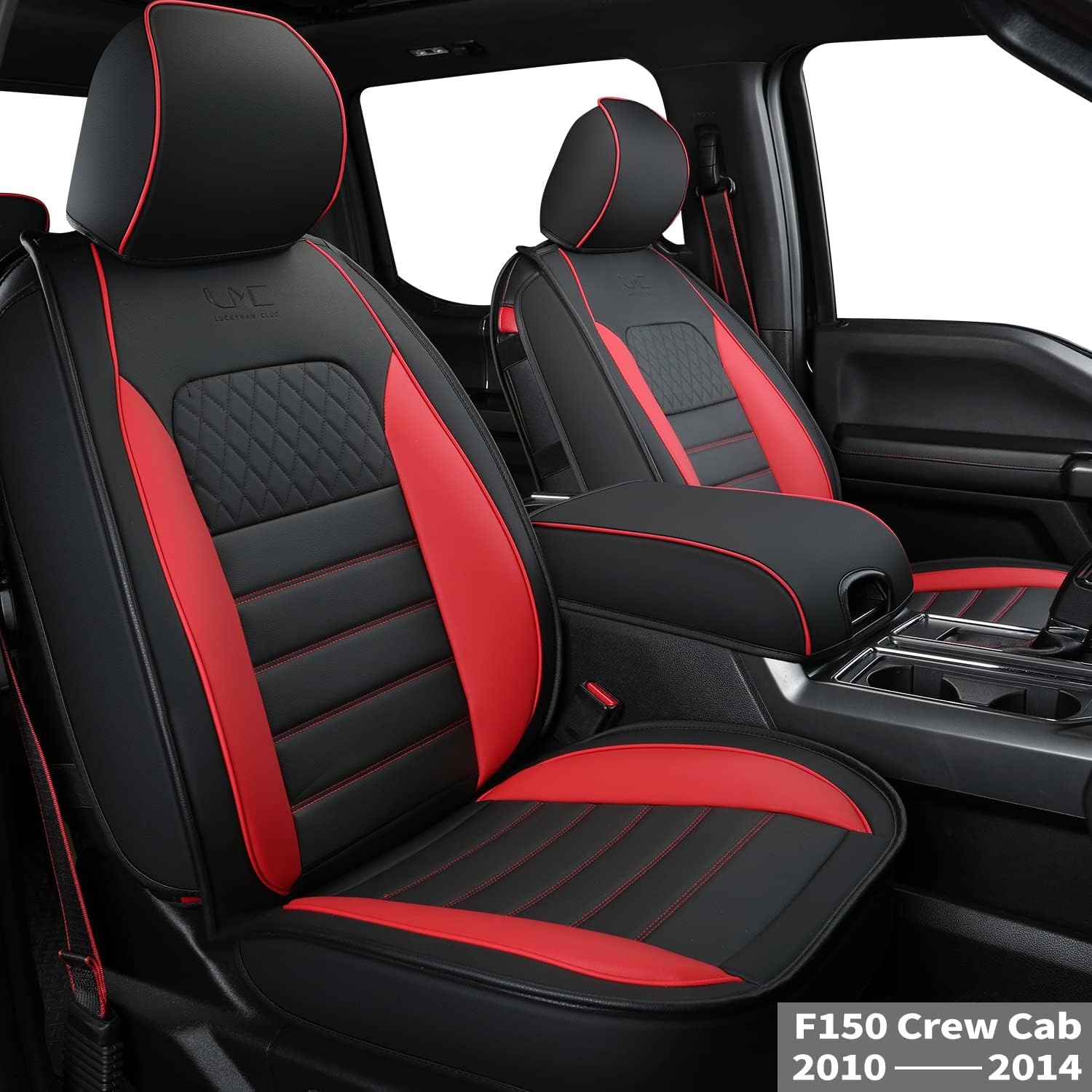 LUCKYMAN CLUB F150 Custom Fit Seat Covers for 2015-2022 F150 Crew Cab, and 2017-2022 F250 F350 Crew Cab with Faux Leather (Black)